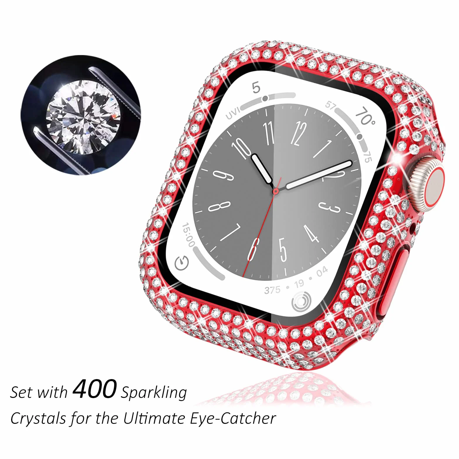 Surace Etui kompatybilne z Apple Watch 40 mm, 300 diamentów, z osłoną ekranu do Apple Watch serii 6/5/4/3/2/1, błyszczące etui ochronne ze szkła hartowanego, osłona ochronna na 38 mm, 40 mm, 42 mm, 44
