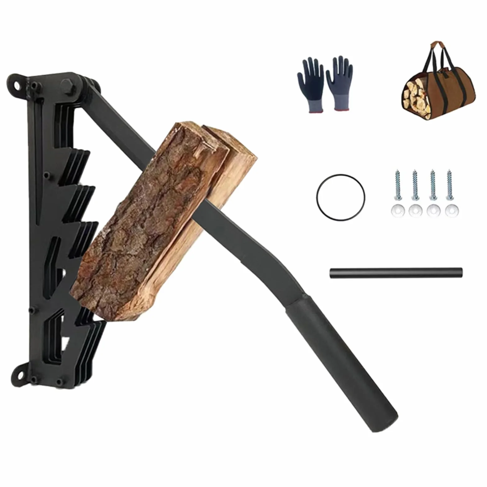 Ręczny rozdzielacz do drewna, 2023 New Wall Mount Firewood Splitter Suit, ze stali węglowej, do użytku wewnątrz i na zewnątrz (zestaw 4)