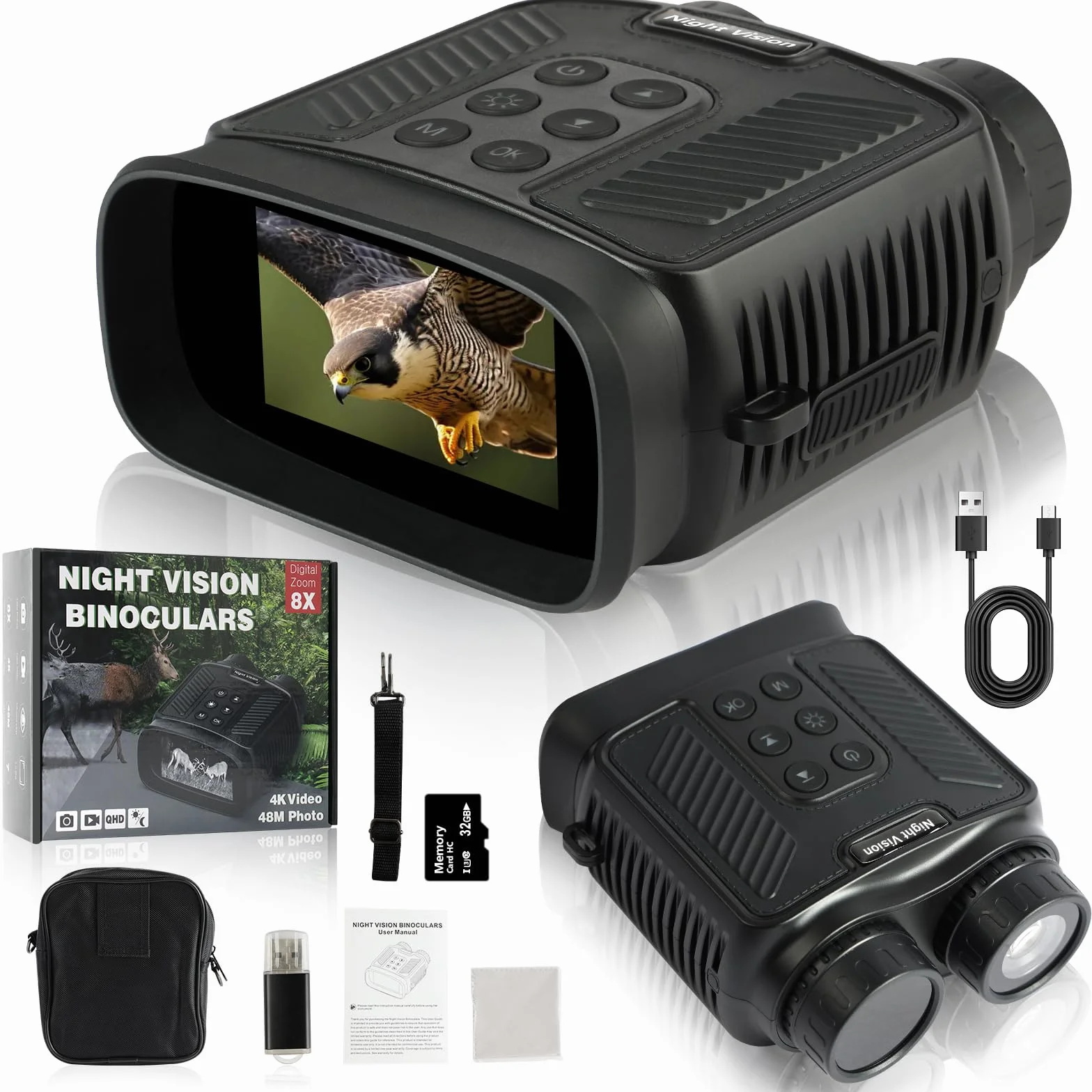 Vicloon Gogle noktowizyjne, lornetka noktowizyjna na podczerwień 4K, lornetka termiczna 5000 mAh, ładowalna lornetka termiczna z kartą 32 GB, 8-krotny zoom cyfrowy i wykrywanie ruchu zapobiegającego