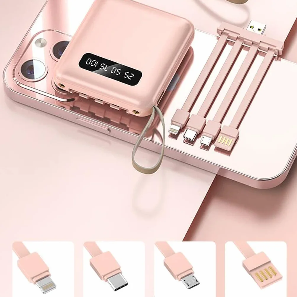 Mini 20000 MAh Duża pojemność jest dostarczana z czteroprzewodowym ładowaniem Skarbiec Przenośny power bank z szybkim ładowaniem (Color : White, Size : 20000mAh)
