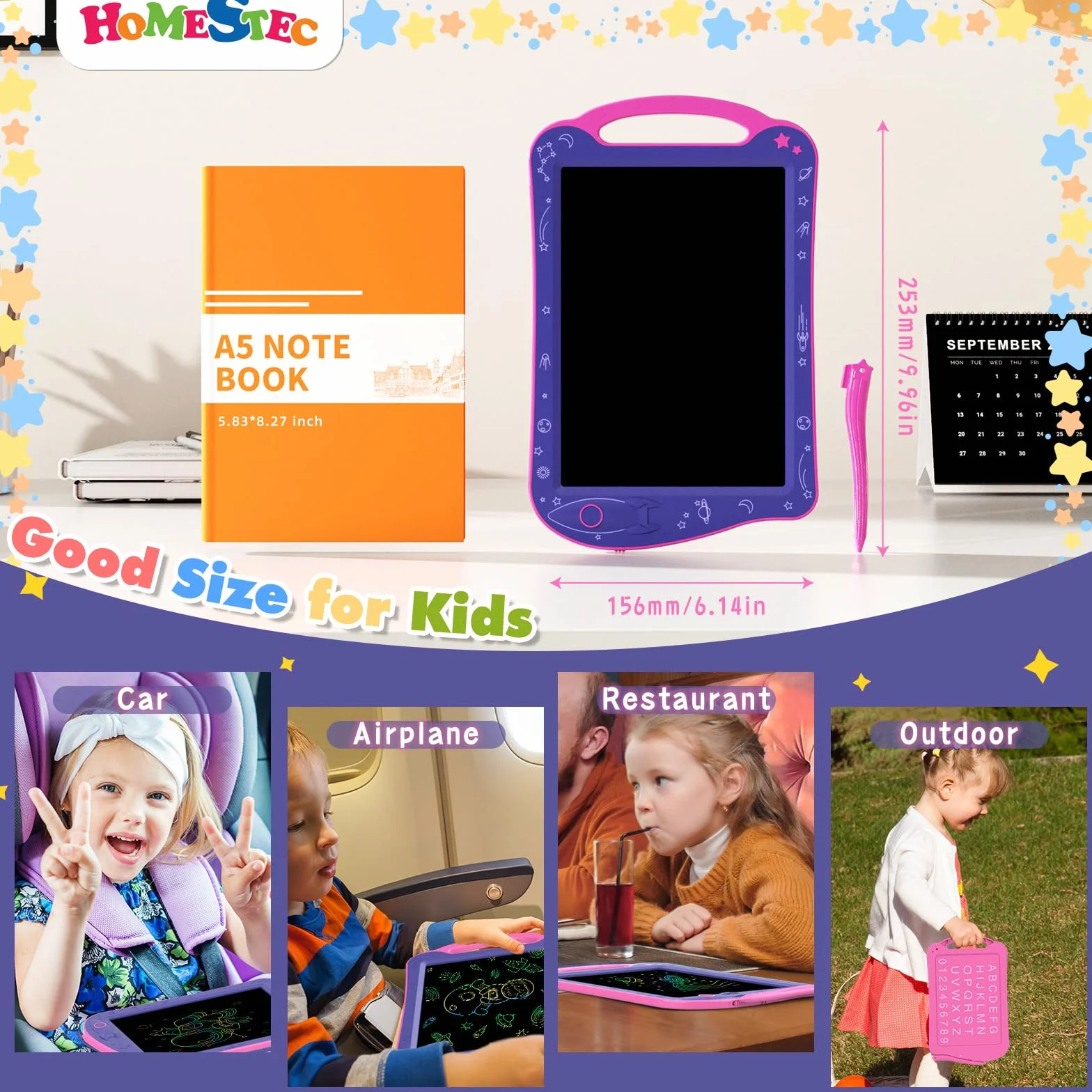 HOMESTEC AstroDraw Zabawki dla dziewczynek w wieku 2, 3, 4, 5, 6 lat, prezent, kolorowa podkładka do rysowania z przenośnym uchwytem, tablet do pisania LCD dla dzieci, zabawki podróżne, edukacyjne,