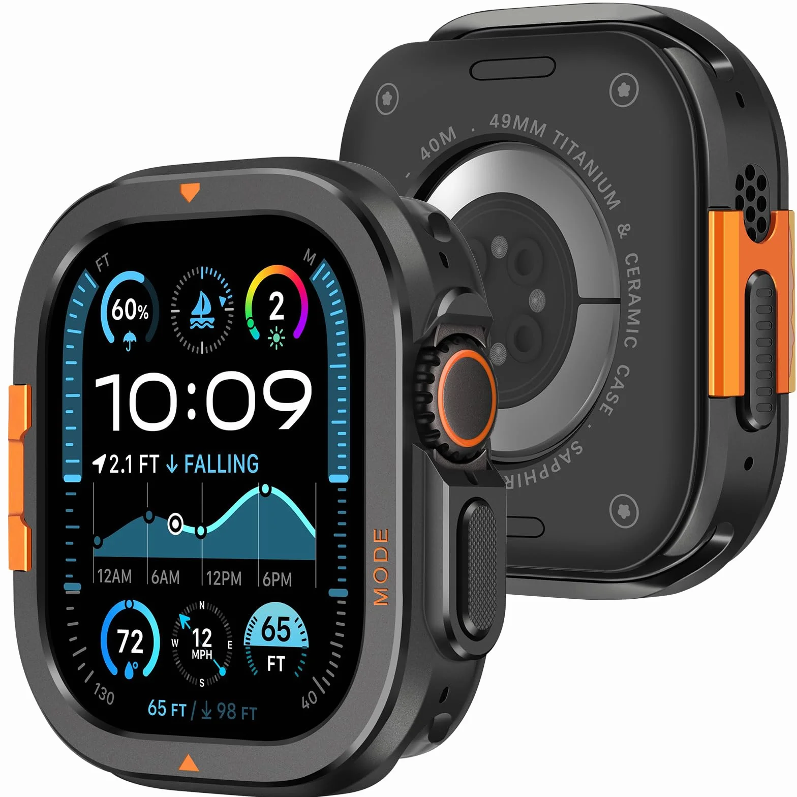 Amizee Metalowa obudowa kompatybilna z Apple Watch Ultra 3/2/1 49 mm z tylną pokrywą, wytrzymała ochrona przed zarysowaniami, ochrona przed zarysowaniami, osłona ekranu iWatch 49 mm, czarna