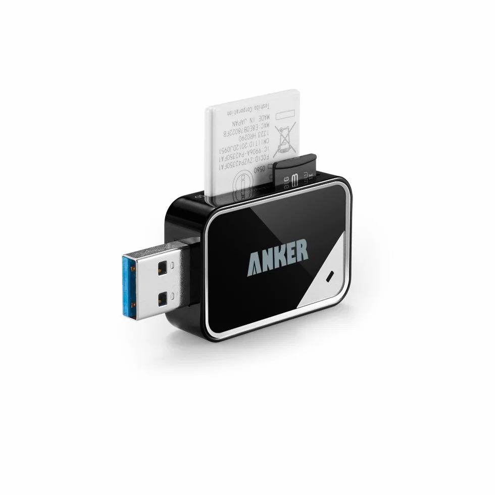 Anker USB 3.0 SD/TF Memory Card Reader 2 Slots Card Reader for SDXC, SDHC, SD, MMC, RS-MMC, Micro SDXC, Micro SD, Micro SDHC Card, Supports UHS-I Cards