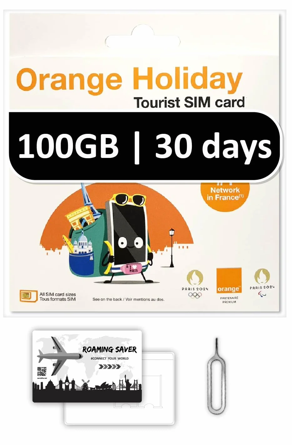 Przedpłacona karta SIM Orange Holiday Europe już na 30 dni 100 GB danych internetowych 5G/4G LTE (dozwolone tethering danych) + 120 min połączeń międzynarodowych + 1000 SMS-ów