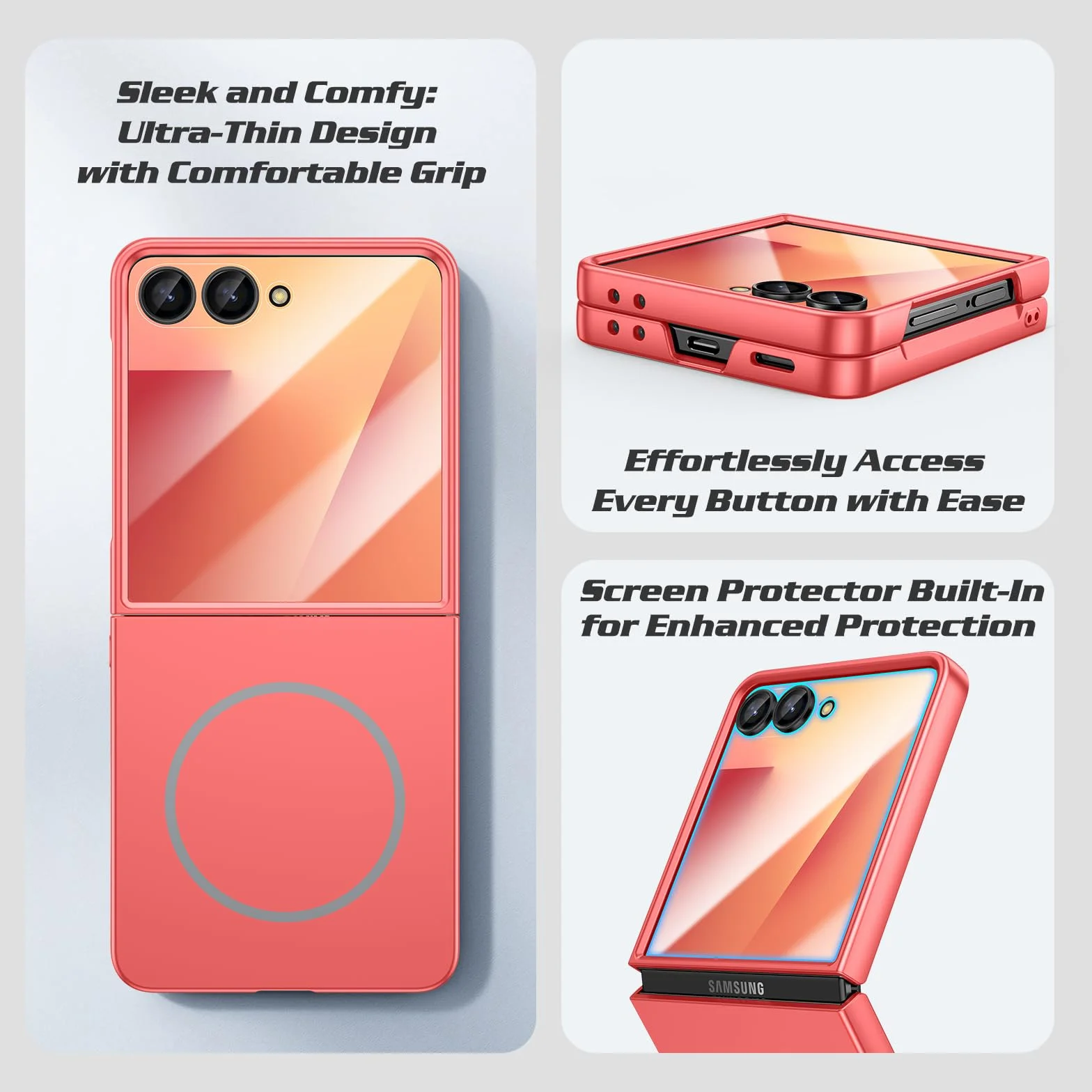 Etui ochronne Samsung Galaxy Z Flip 7 Mag Safe, ultracienkie, wbudowana osłona ekranu, twarde PC