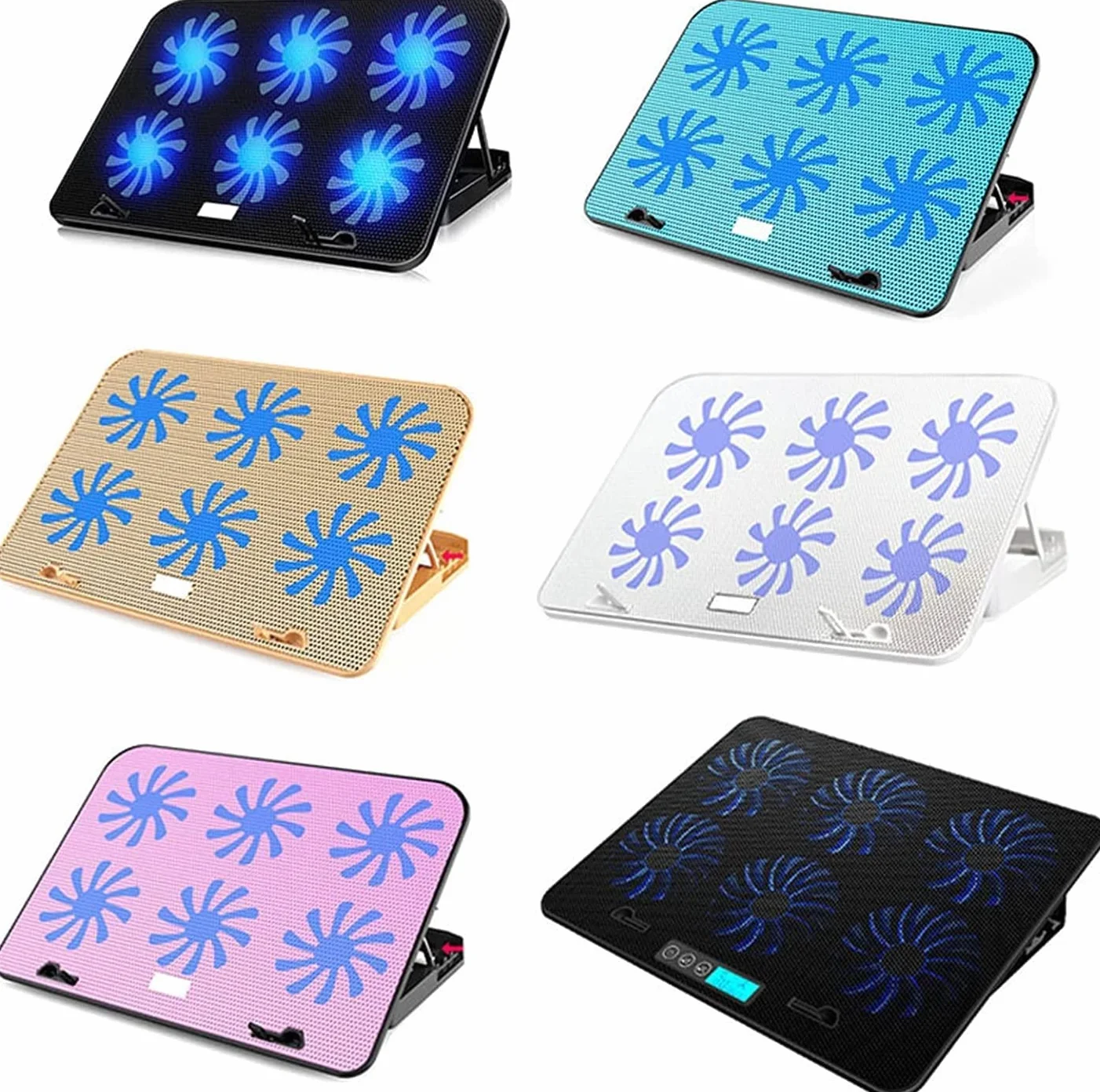 Chłodziarka do Laptopa Przenośny Sześć Wentylatorów Chłodzenie Laptopa Do Gier Notebook Podkładka Chłodząca Do Laptopa 2 Port USB Stojak Na Notebooka Do Laptopa Stojak na Wentylator do Laptopa(Blue)