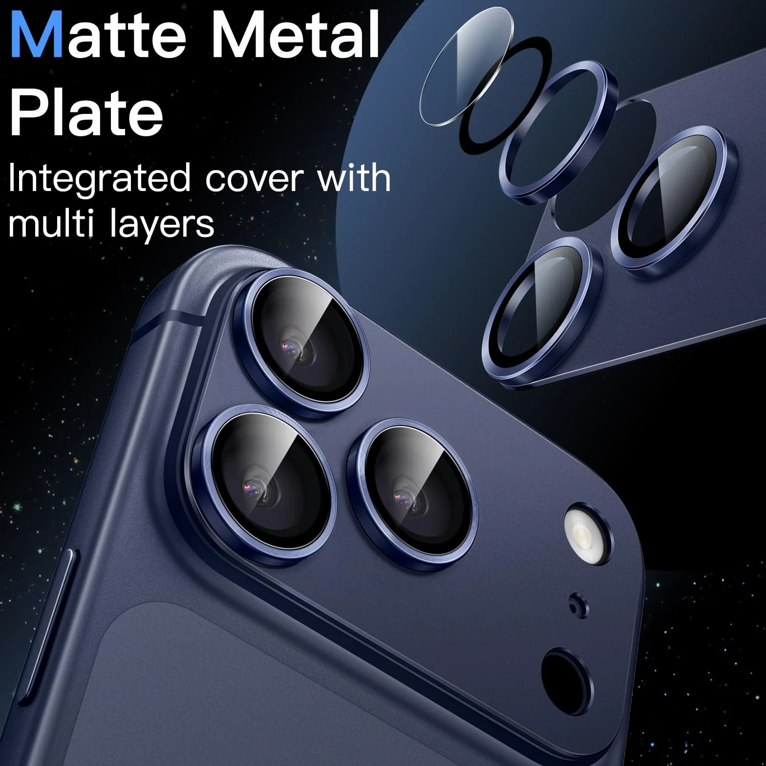 JETech Osłona Obiektywu Aparatu iPhone 17 Pro Max 6,9 Cala 9H Szkło Hartowane Matowe Metalowa Płytka