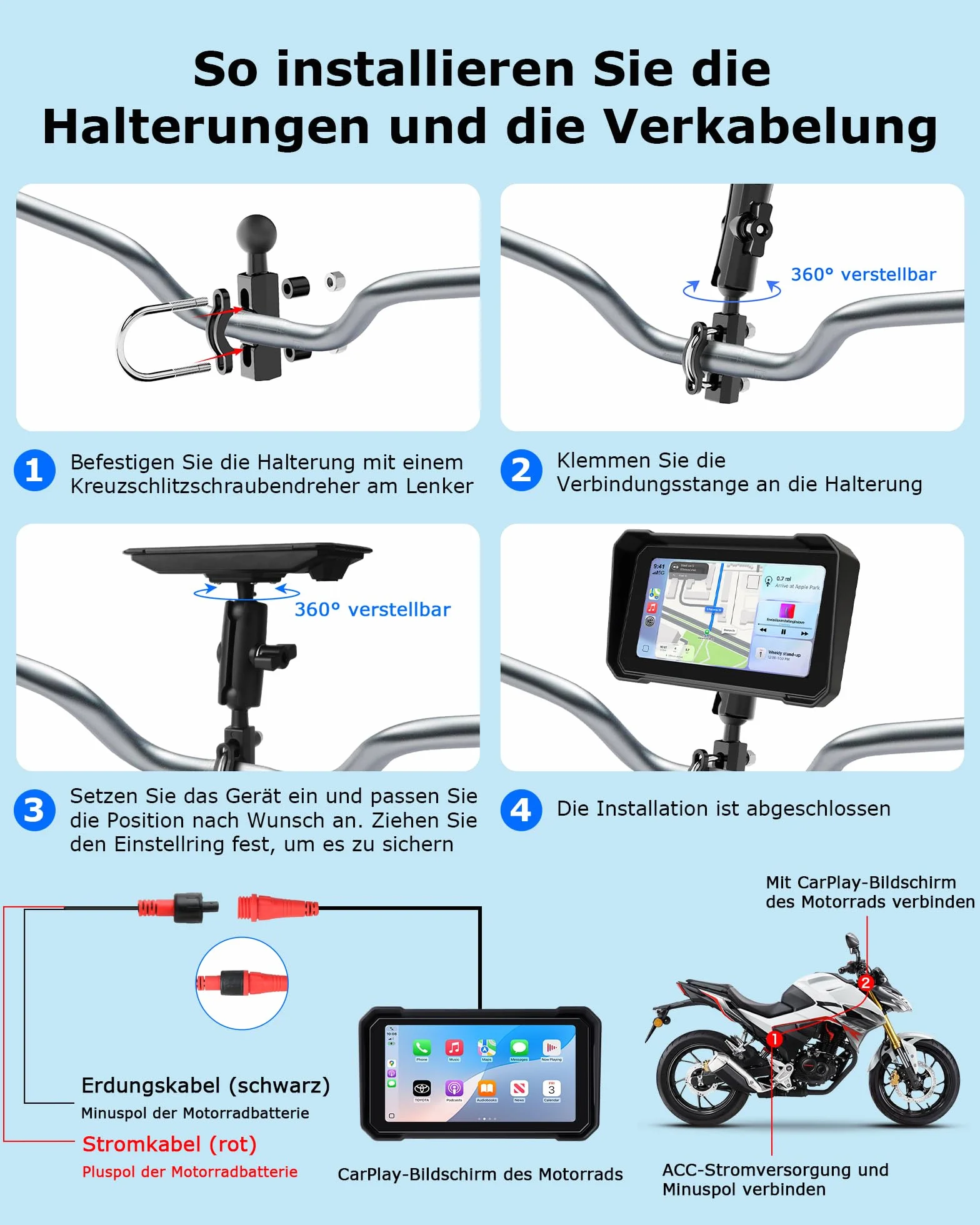 6,3" CarPlay ekran samochodowy do motocykla, z systemem Android, wodoszczelność IP67 | Motocykl wyświetlacz GPS nawigacja do motocykla Siri/Google Assistant obsługa Bluetooth