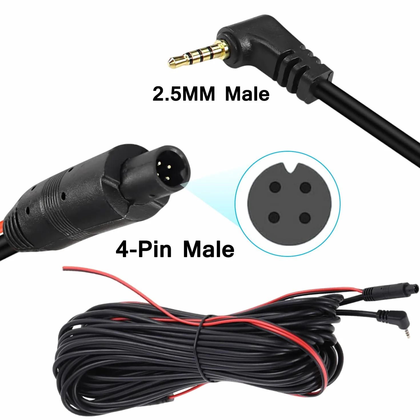 Kabel przedłużający kamery samochodowej 10M 4-pinowy 2,5 mm do ciężarówek i kamperów