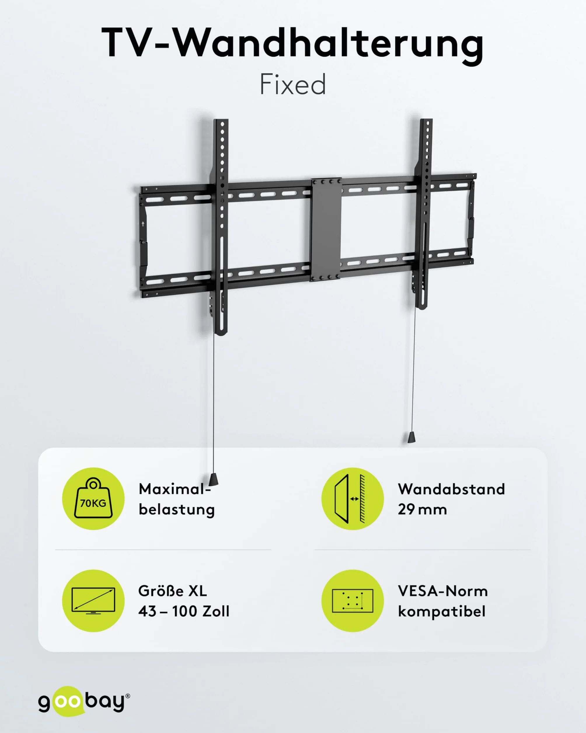 Goobay Uchwyt ścienny 75 cali ekstra płaski uchwyt do dużych telewizorów od 43 do 100" do 75 kg maks. VESA 800 x 400 (49742)