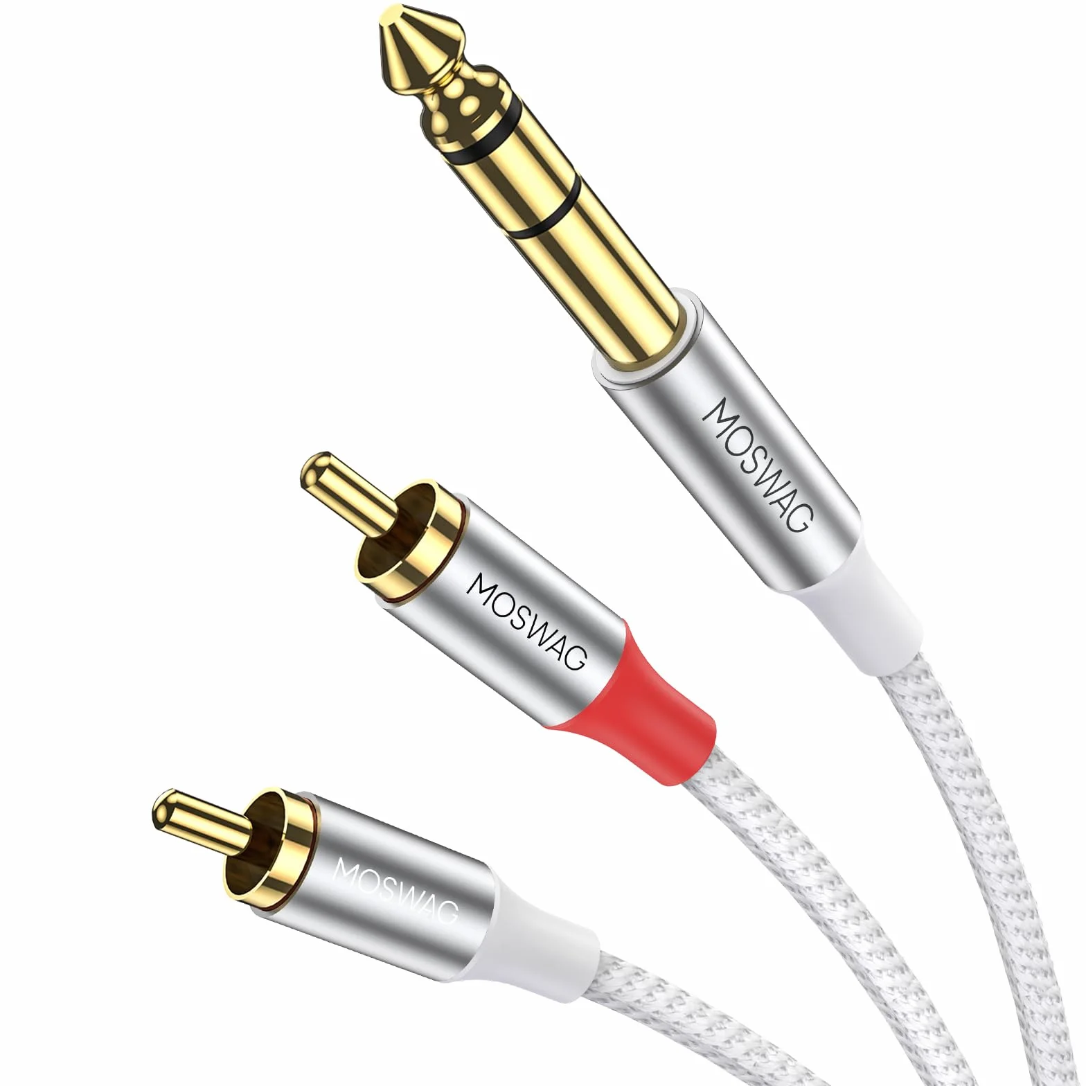MOSWAG 6,35 mm TRS do Dual RCA kabel audio Y rozdzielacz miedziana obudowa