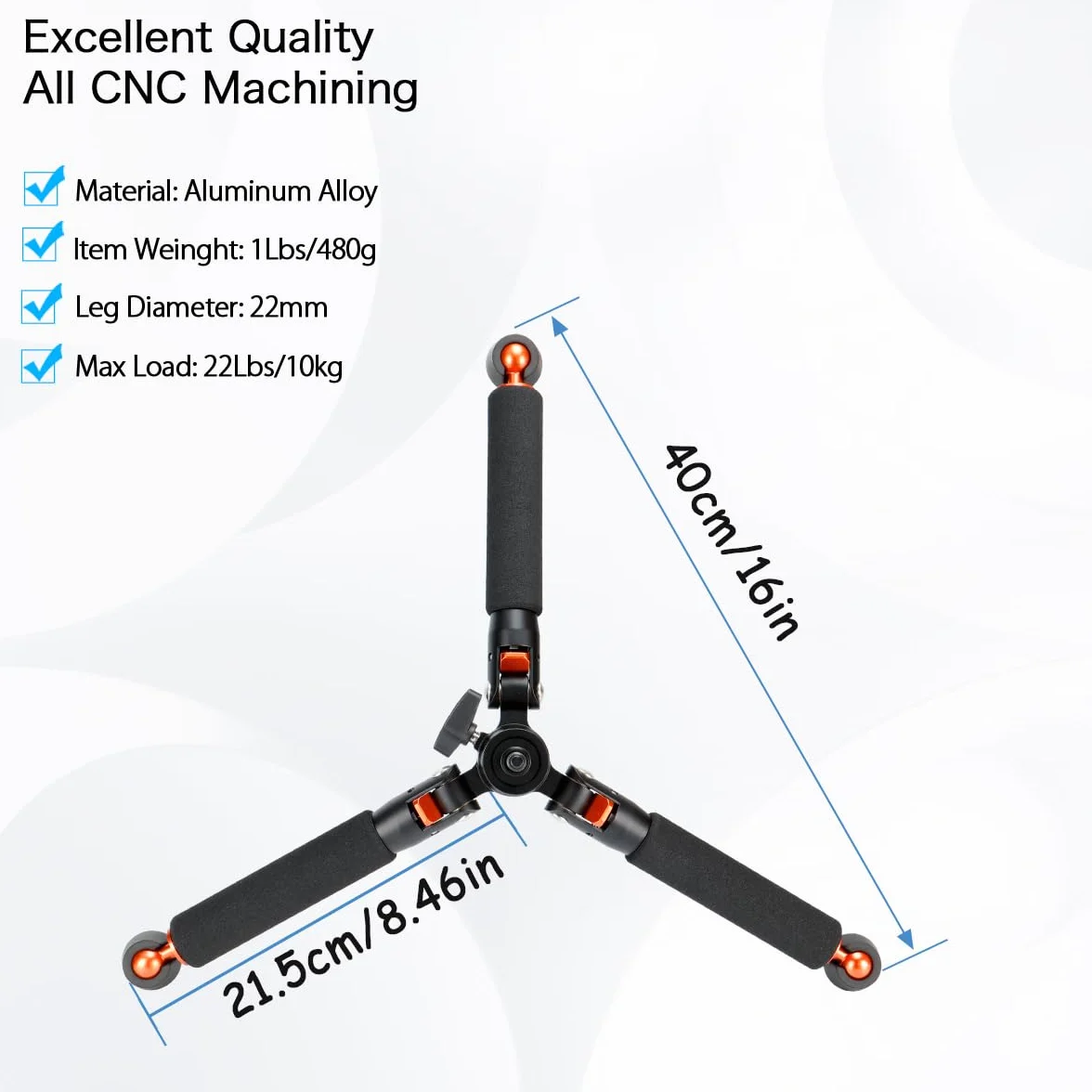 Koolehaoda Aluminiowy monopod do aparatu fotograficznego z metalową podstawą. 6 sekcji 42-177 cm, regulowana średnica nóg Φ28 mm, do 10 kg - czarny