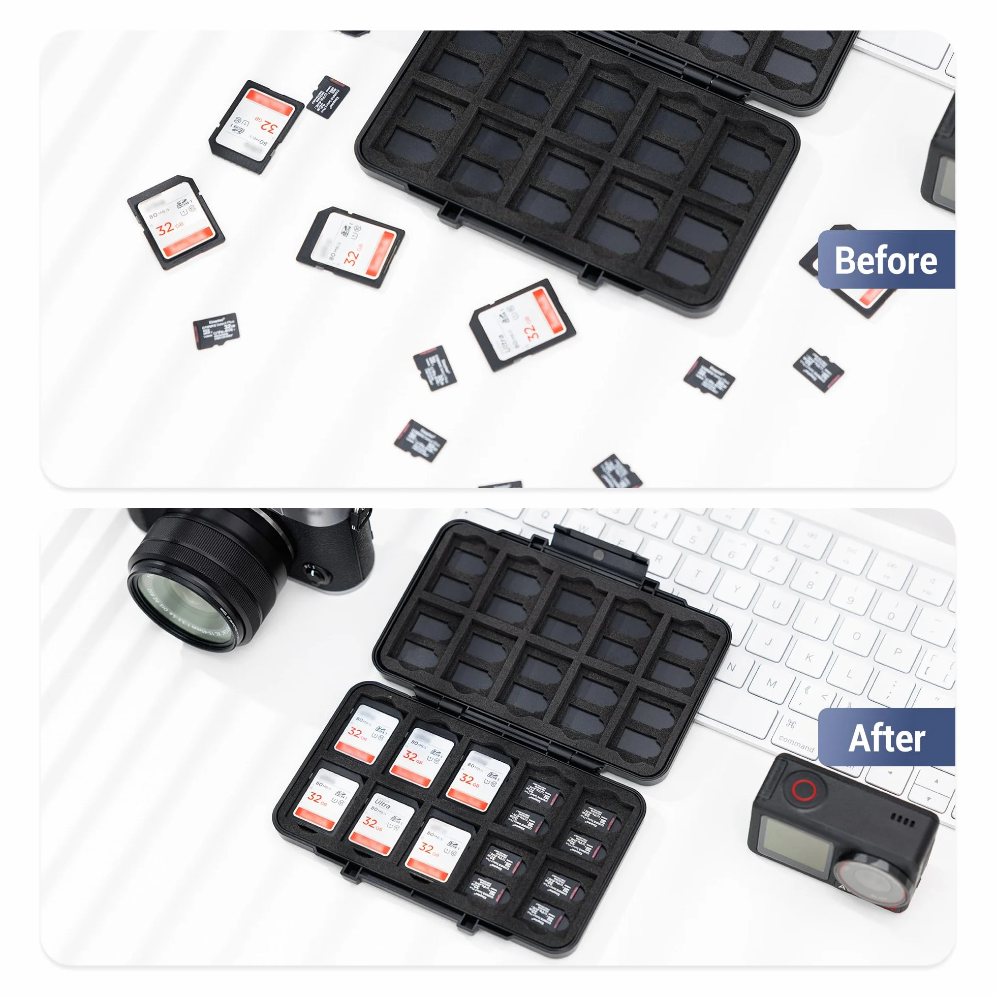 JJC Etui na karty pamięci z 60 przegródkami na 40 Micro SD SDXC SDHC 20 SD SDXC SDHC, Anti-Shock Micro SD TF etui na karty SD Organizer do przechowywania kart SD