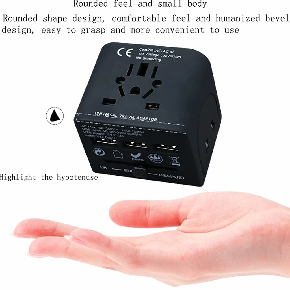 Gniazdo międzynarodowe przetwornice Uniwersalny na całym świecie adapter podróży, Gniazdo podróży Podróży na całym świecie, ładowarka zasilania AC. Adapter wtyczki z 3 Usb. Porty adapter wtyczki zasil