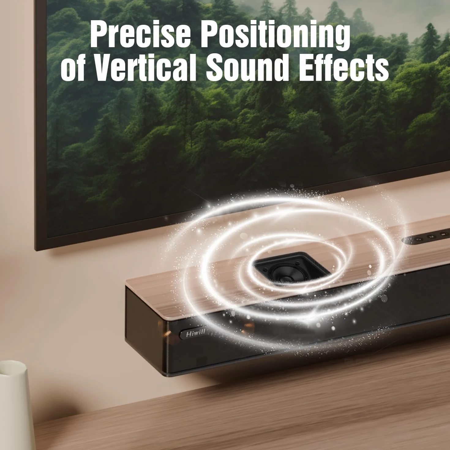 Hiwill 5.2.2 Dolby Atmos Drewniany Soundbar, 400 W Uniwersalne głośniki kina domowego TV z wbudowanym podwójnym subwooferem, 2 głośniki skierowane do góry, WoNoble A502