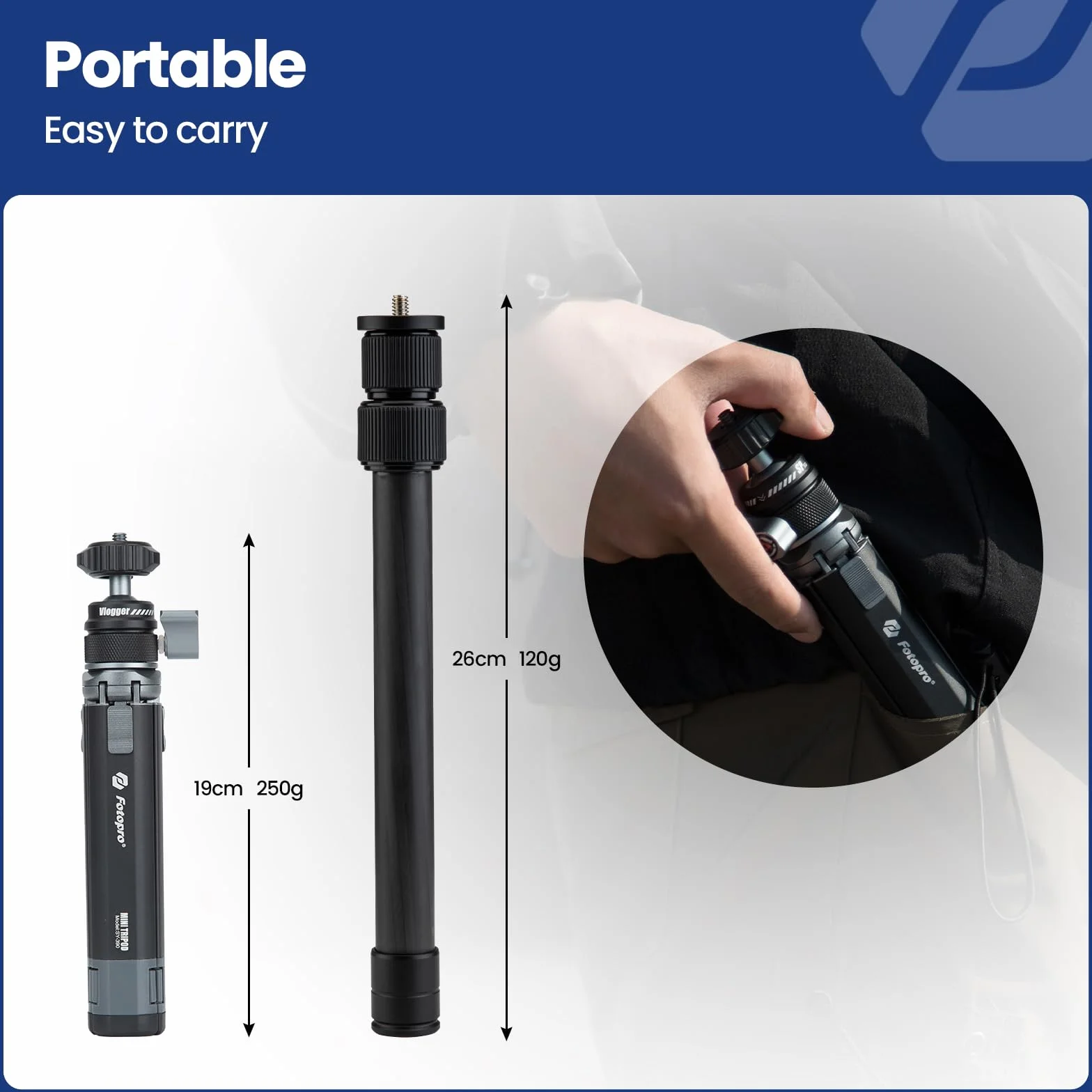 Fotopro Mini statyw do aparatu z rurą przedłużającą z włókna węglowego 90 cm 360 stopni głowica kulowa wysuwana profesjonalna lustrzanka DSLR statyw do aparatu Nikon Canon Sony iPhone Vlog maks. obciążenie 3 kg 6,61 lbs
