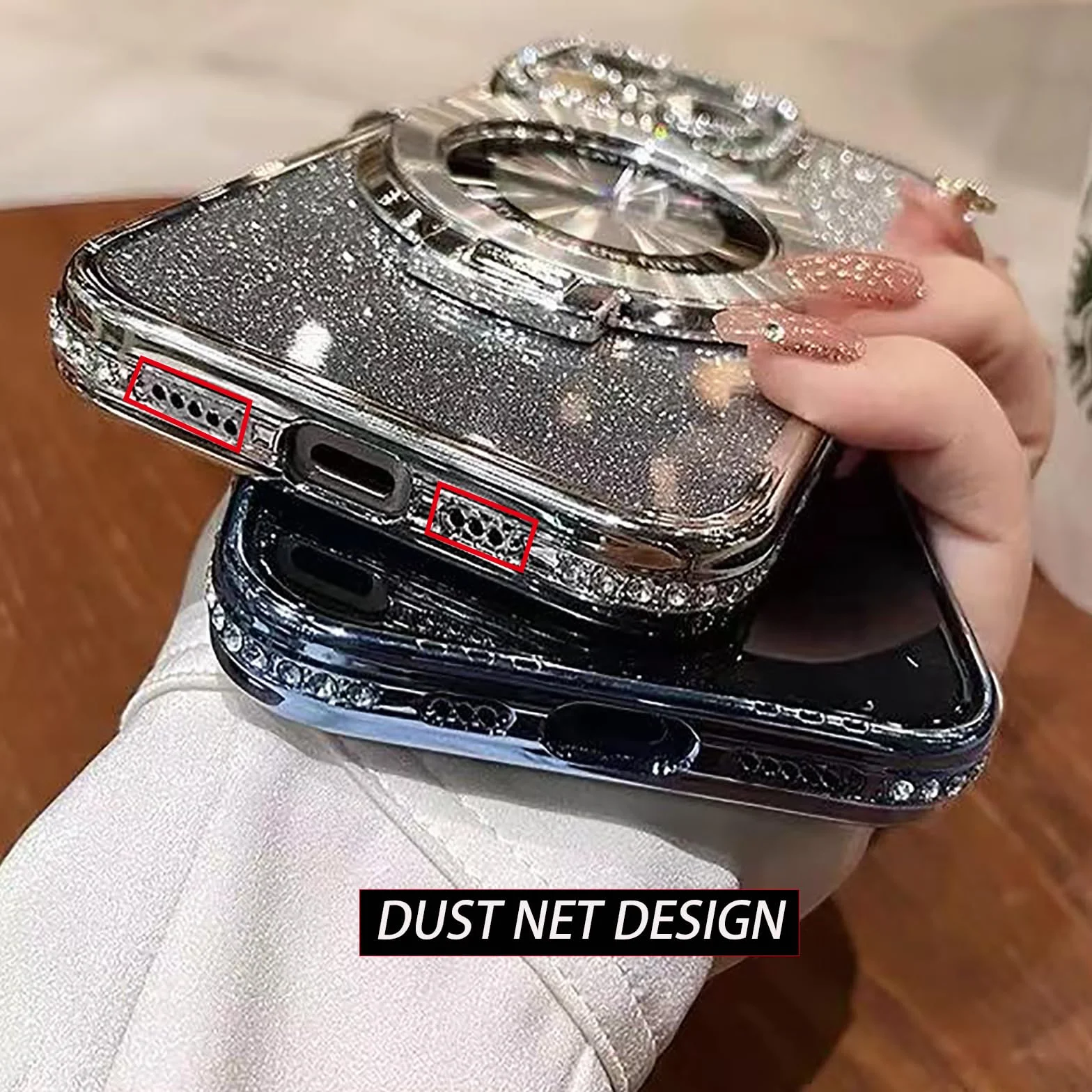 Magnetyczne etui z podpórką do iPhone'a 16 Pro Max, z brokatową osłoną soczewek, kompatybilne z Magsafe, luksusowe błyszczące diamentowe etui, brokatowe etui na telefon z kryształami górskimi (dla