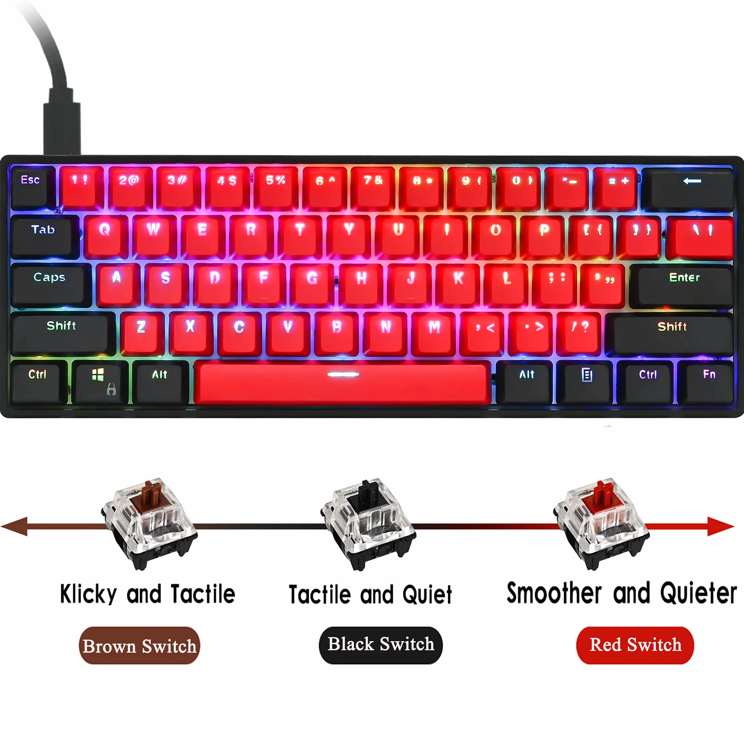 SOLIDEE Przewodowa mechaniczna klawiatura do gier 60%, podświetlana RGB antyghostingu,programowalnymi klawiszami makro,klawiatura z możliwością gorącej wymiany(Gateron Optical Yellow,61 Milan)