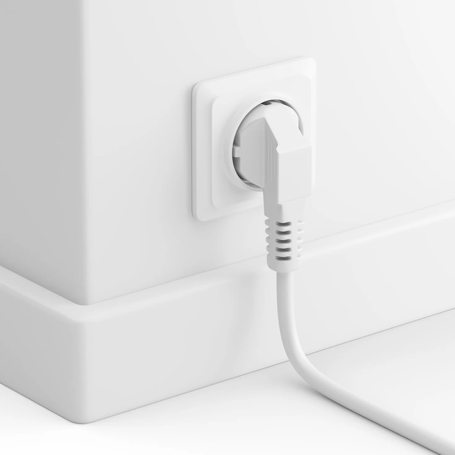 deleyCON 3,0m Kabel Przedłużający Zasilający, Wtyczka z Bolcem Typ F (CEE 7/7) 90° Kątowa na Gniazdo (CEE 7/3), Ochrona Przed Dotykiem, TV PC Komputer Projektor - Biały