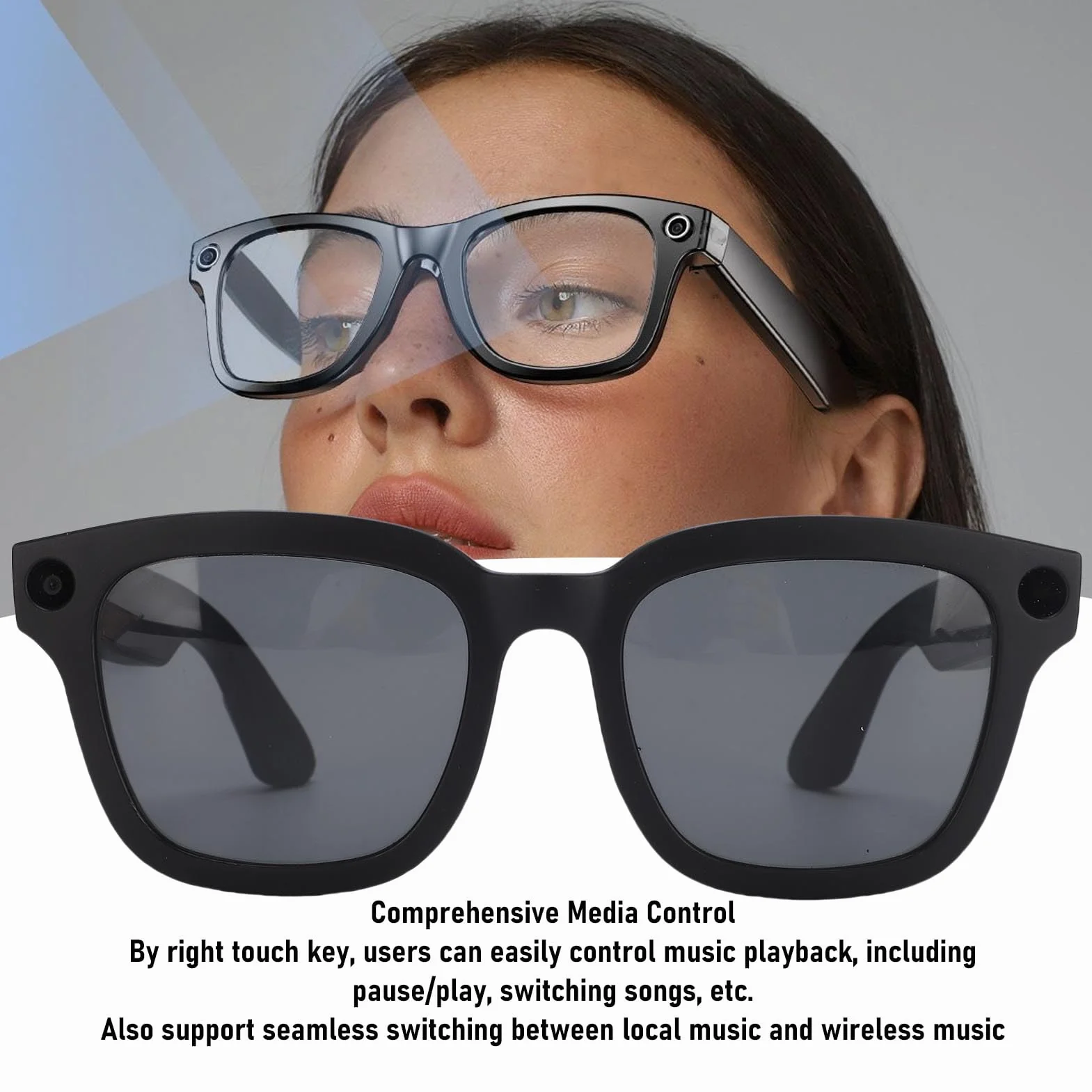 ASHATA AI Smart Okulary, 5.3 Tłumaczenie Inteligentne Okulary z 25 Językami 1080p Zdjęcie Robienie Wideo Chatgpt 4.0 Dostęp do Handsfree Music i Wzywa dla Mężczyzn i Kobiet