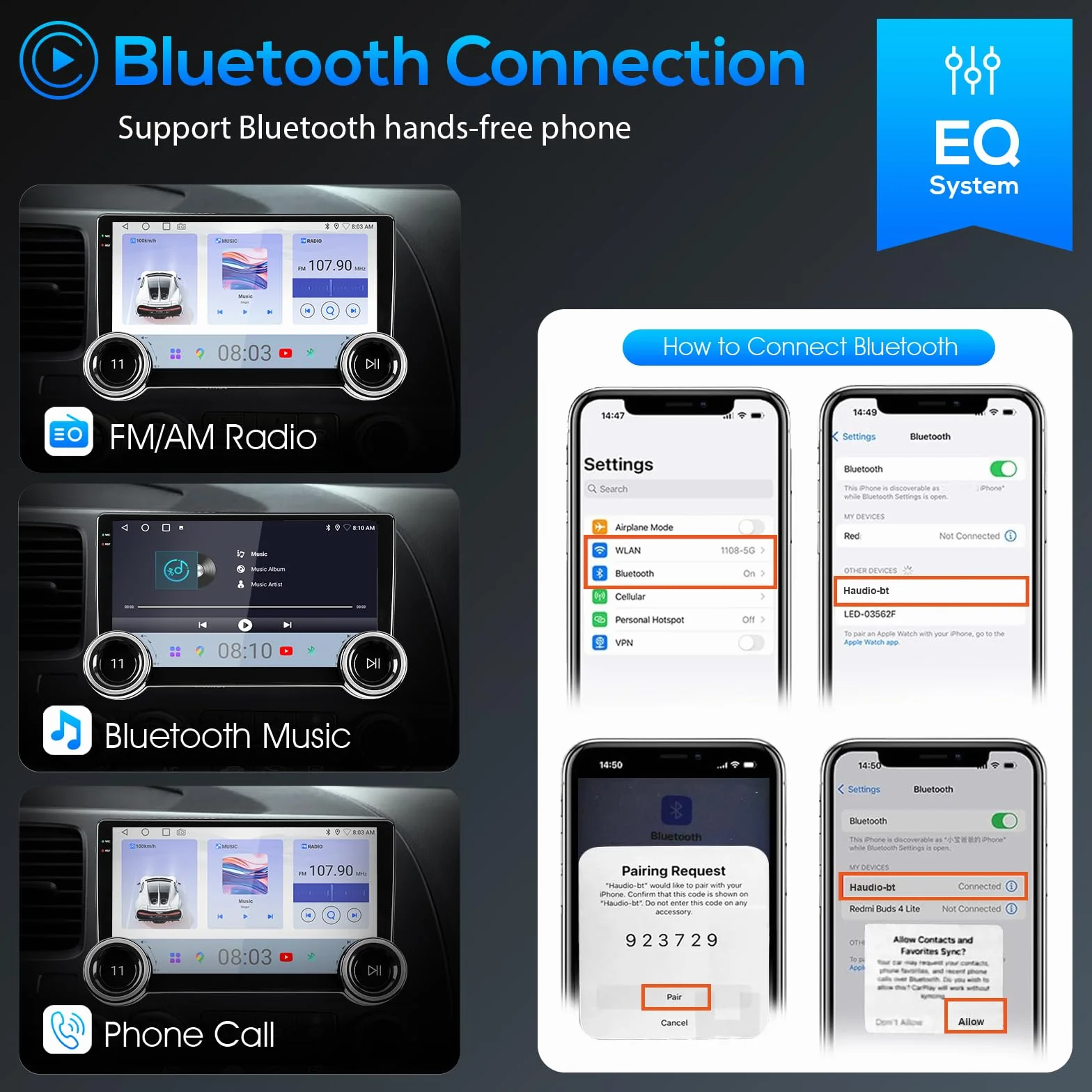 Haudio 10,1-calowe radio samochodowe Android 13 z bezprzewodowym CarPlay i Android Auto, stereo Bluetooth 2 DIN z tylną kamerą, OTA i APK, Mirror Link, asystent głosowy, AM/RDS/FM do wszystkich