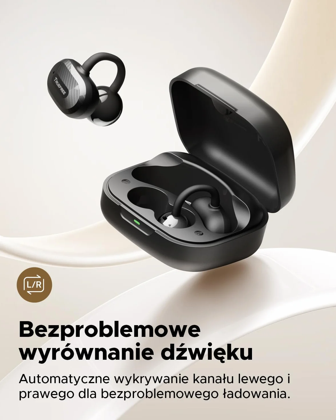 Truefree C10 Bezprzewodowe Słuchawki Douszne z Klipsem, Otwarta Konstrukcja, Bluetooth 5.4, 12mm Przestrzennym Dźwiękiem, 28H Odtwarzania, IPX5, AI-ENC, Podwójne Łączenie, Aplikacja