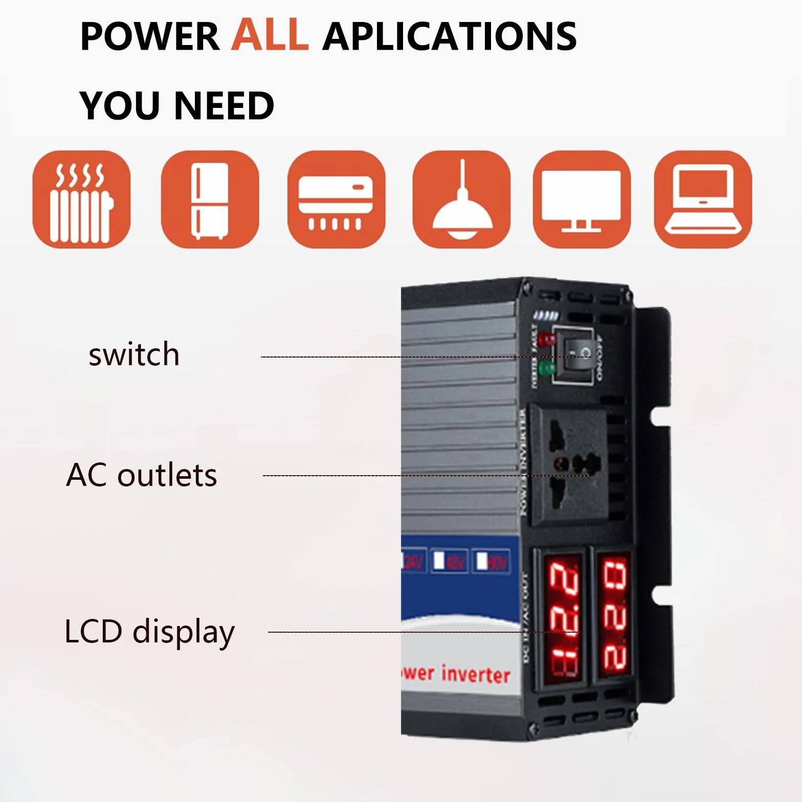 3000 W 4000 W 5000 W Czysta fala sinusoidalna Przetwornica napięcia DC 12 V 24 V 48 V 60 V / 72 V do AC 110 V / 220 V dla pojazdów RV Truck Home z wyświetlaczem LCD i pilotem,72V5000W