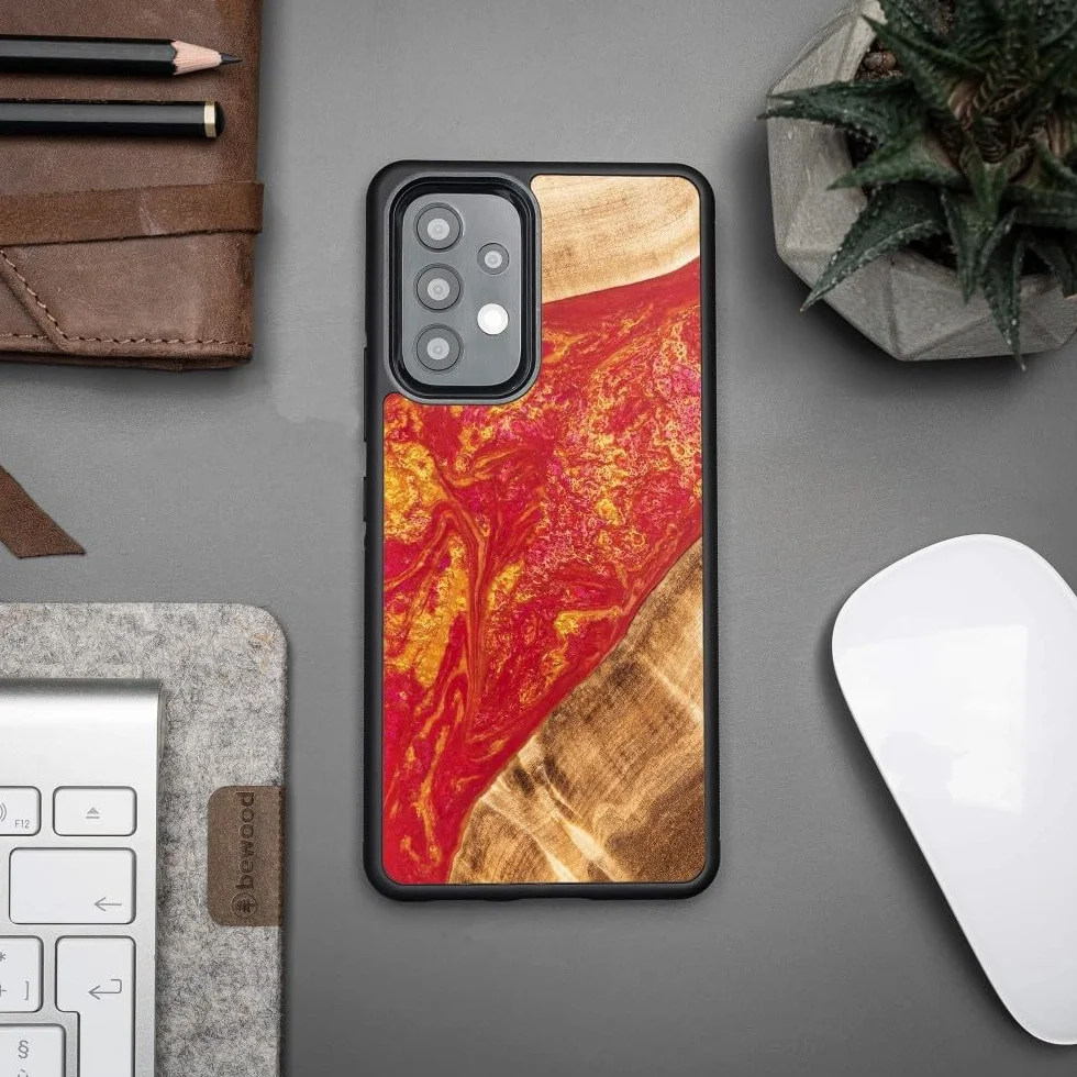 Unikalne etui kompatybilne z Samsung Galaxy A73 5G, ręcznie wykonane etui ochronne z naturalnego drewna i żywicy, wzornictwo Neons Paris, odporne na uderzenia, kompatybilne z MagSafe