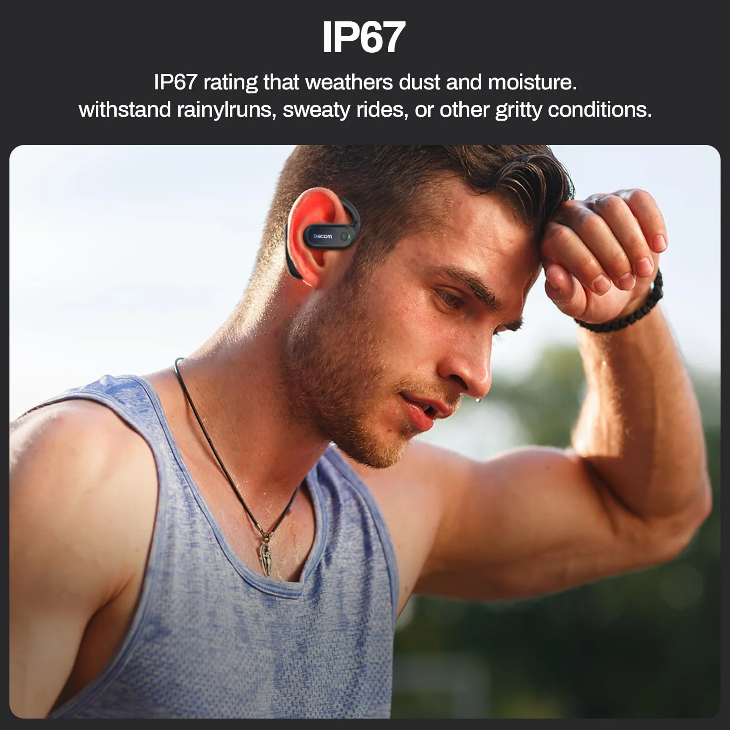 DACOM G136 Open Ear słuchawki Bluetooth 5.3, bezprzewodowe słuchawki sportowe, certyfikat MFI IP67, czas odtwarzania 24 godziny, fizyczne przyciski, rower, bieganie, fitness, funkcja regulacji