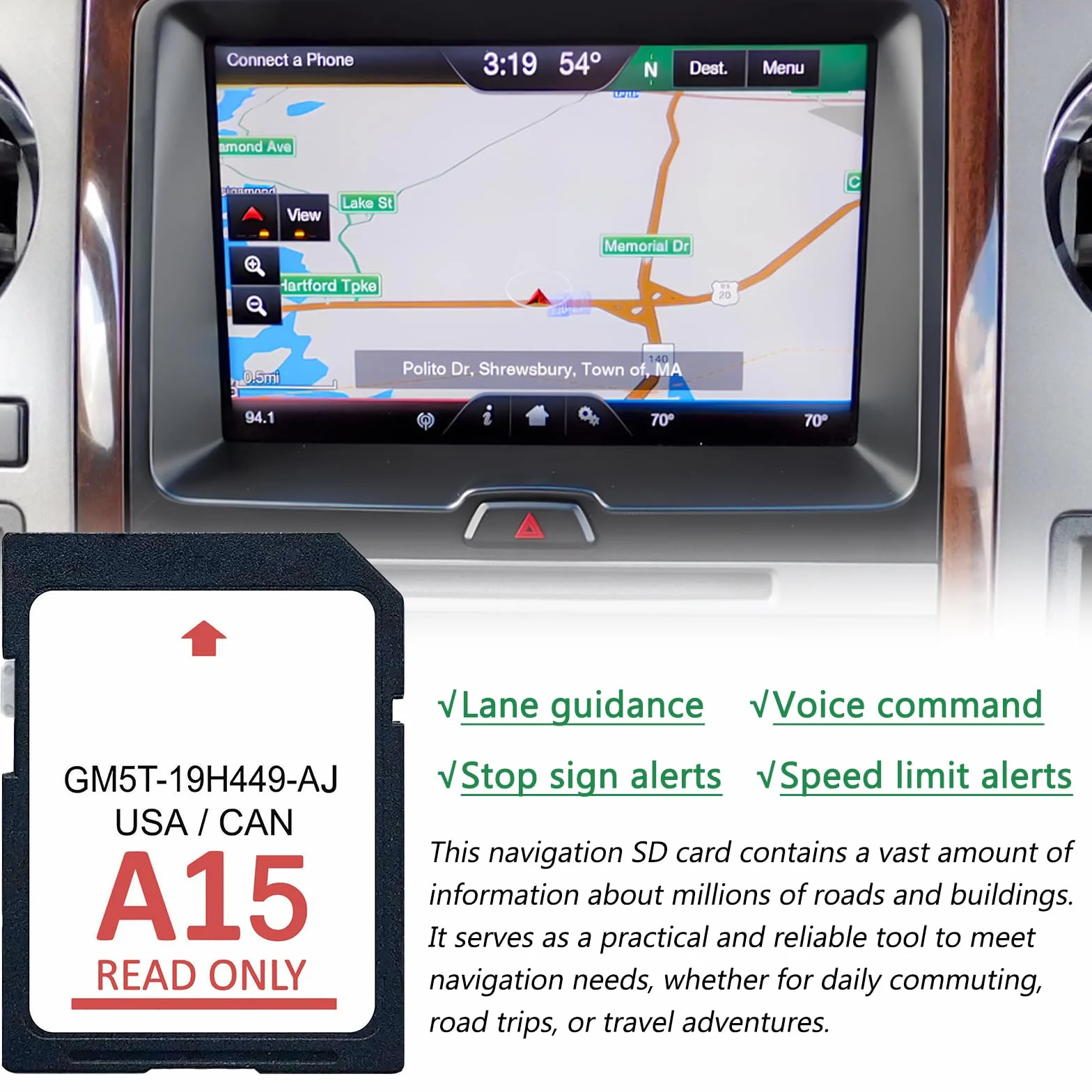 A15 nawigacja karta SD 2024 aktualizacja mapy GPS, najnowsza wersja karty GPS SD do Ford Lincoln, GM5T-19H449-AJ, USA Kanada mapy