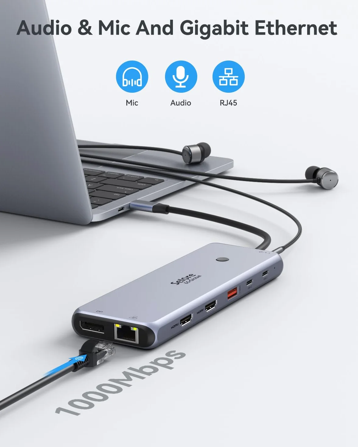 Stacja dokująca USB C Triple Display, koncentrator 13 w 1 USB C Dual HDMI 3 monitory 2X 4K HDMI, DisplayPort, 10G USB 3.1, USB 3.0, USB 2.0, Gigabit Ethernet, 100 W PD, USB C Hub Data Transfer, 3,5 mm