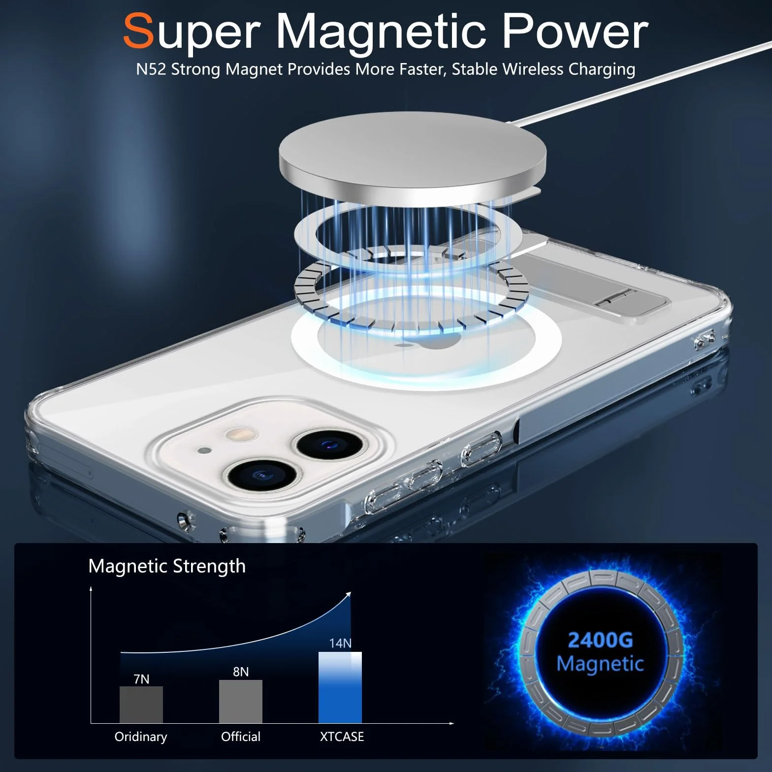 XTCASE Etui do iPhone 12/12 Pro, magnetyczne, kompatybilne z Magsafe, przezroczyste, z metalowym stojakiem, odporne na uderzenia, odporne na zarysowania, przezroczyste
