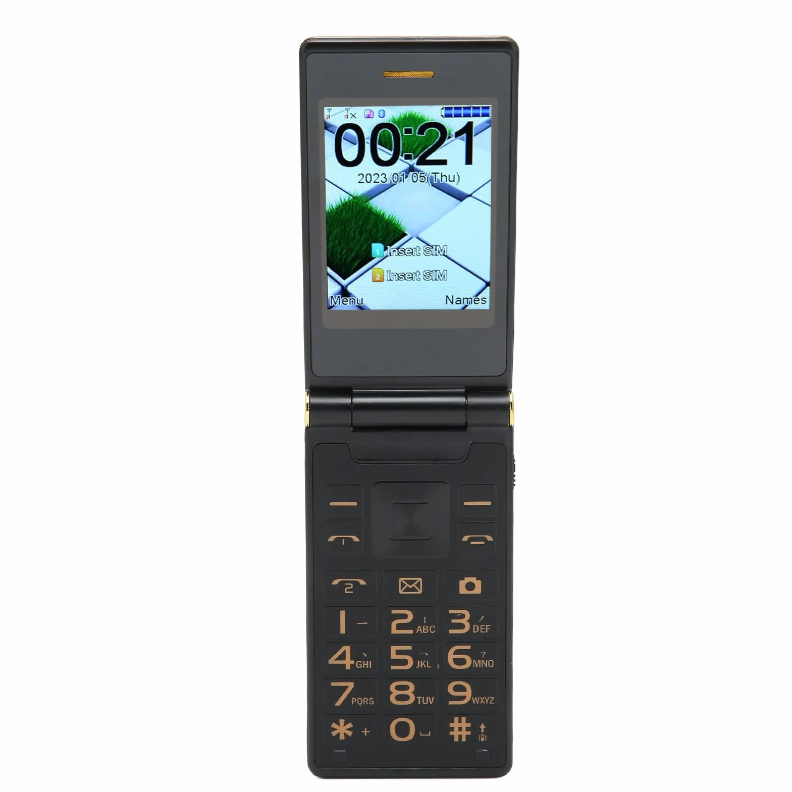 Telefon Komórkowy dla Seniorów, Podwójny Ekran, Dual SIM, Bateria 5900 MAh, Duże Przyciski, Wyraźny Głośnik, Latarka LED, Odblokowany Telefon Komórkowy dla Osób Starszych (Złoty