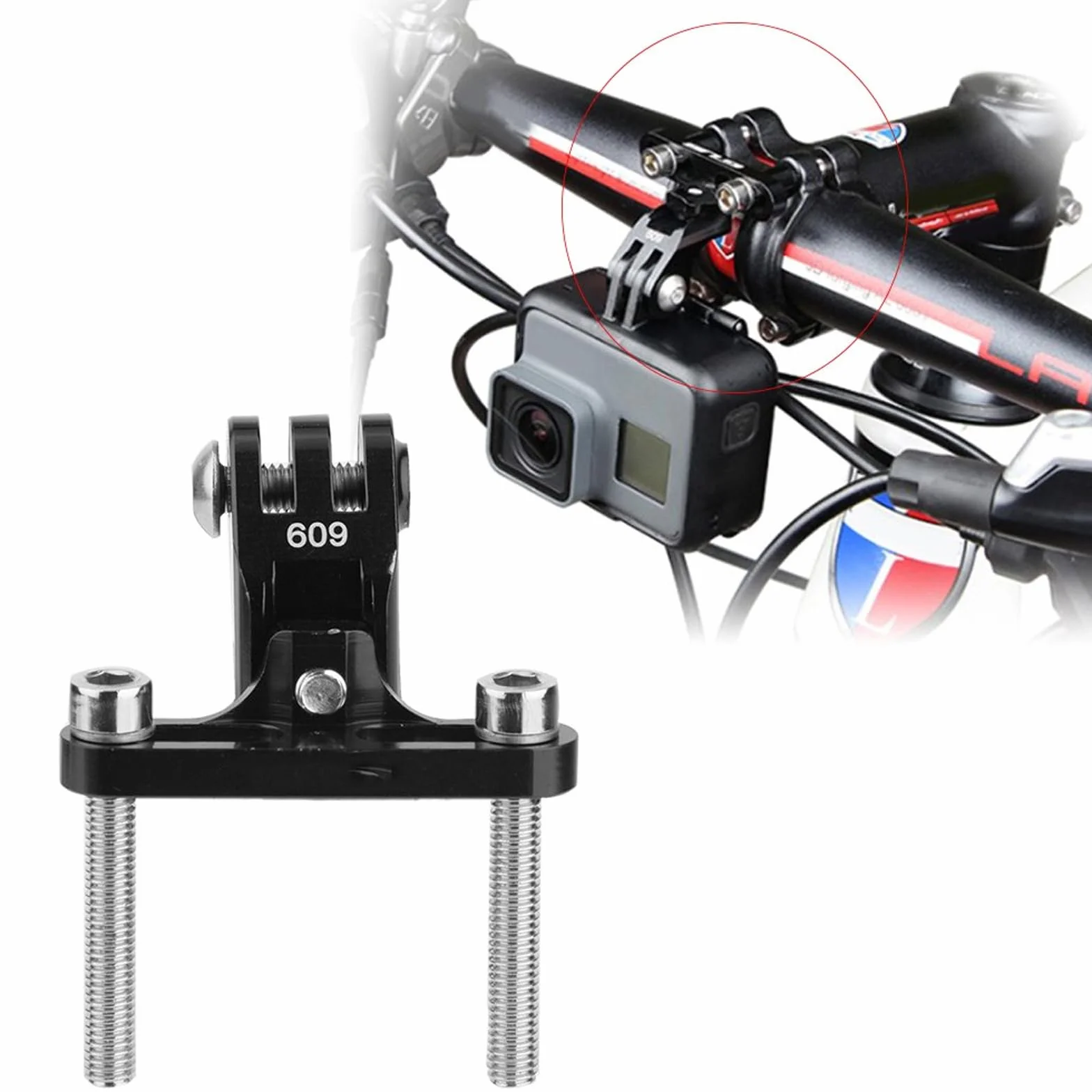 Uchwyt na kamerę rowerową, stop aluminium, adapter trzpienia do kamer GoPro i innych, odporny na rdzę, czarny