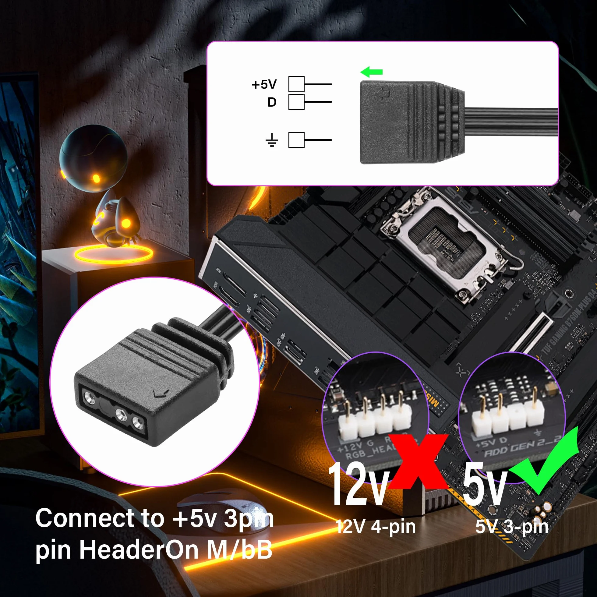 GINTOOYUN 2 szt. Corsair 4-pinowy na 3-pinowy kabel RGB - 30 cm do Corsair Pirate Ship SP/HD/ML/LL/QL120, 140 wentylatorów RGB