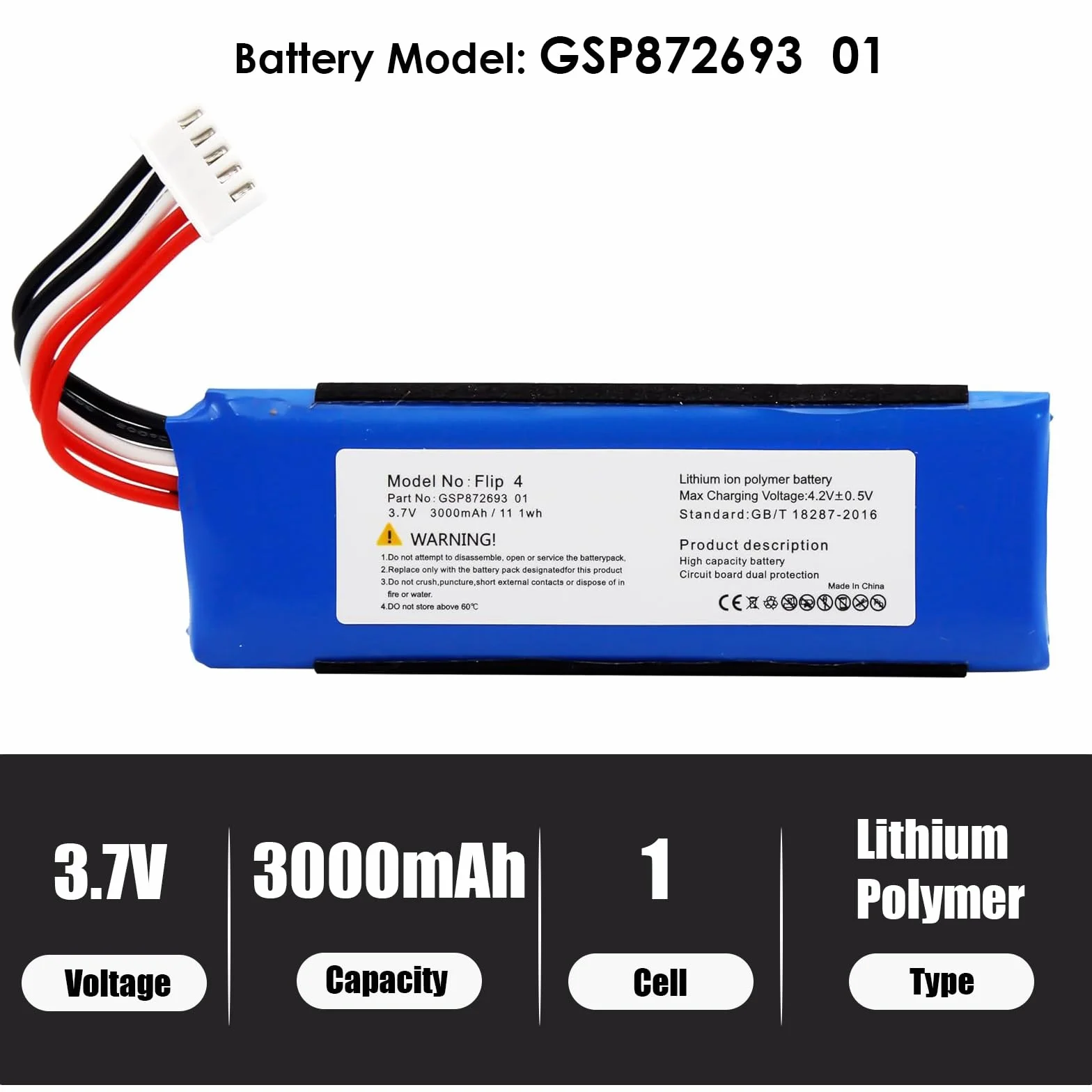 Bateria do JBL Flip 4 głośnik Bluetooth litowo-polimerowy 3,7 V 3000 mAh