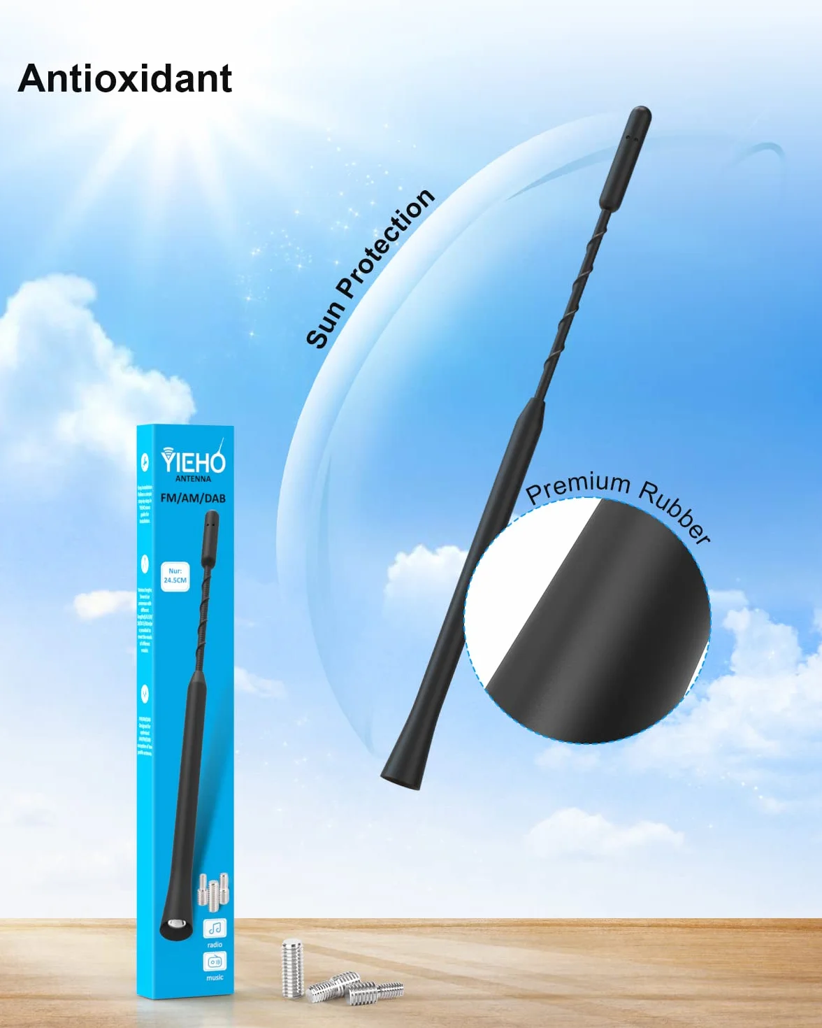 YIEHO Potężna antena samochodowa - uniwersalna antena samochodowa do wszystkich modeli samochodów - antena radiowa samochodowa z wysokiej jakości odbiorem Dab FM - Antena dachowa samochodowa 24,5 cm
