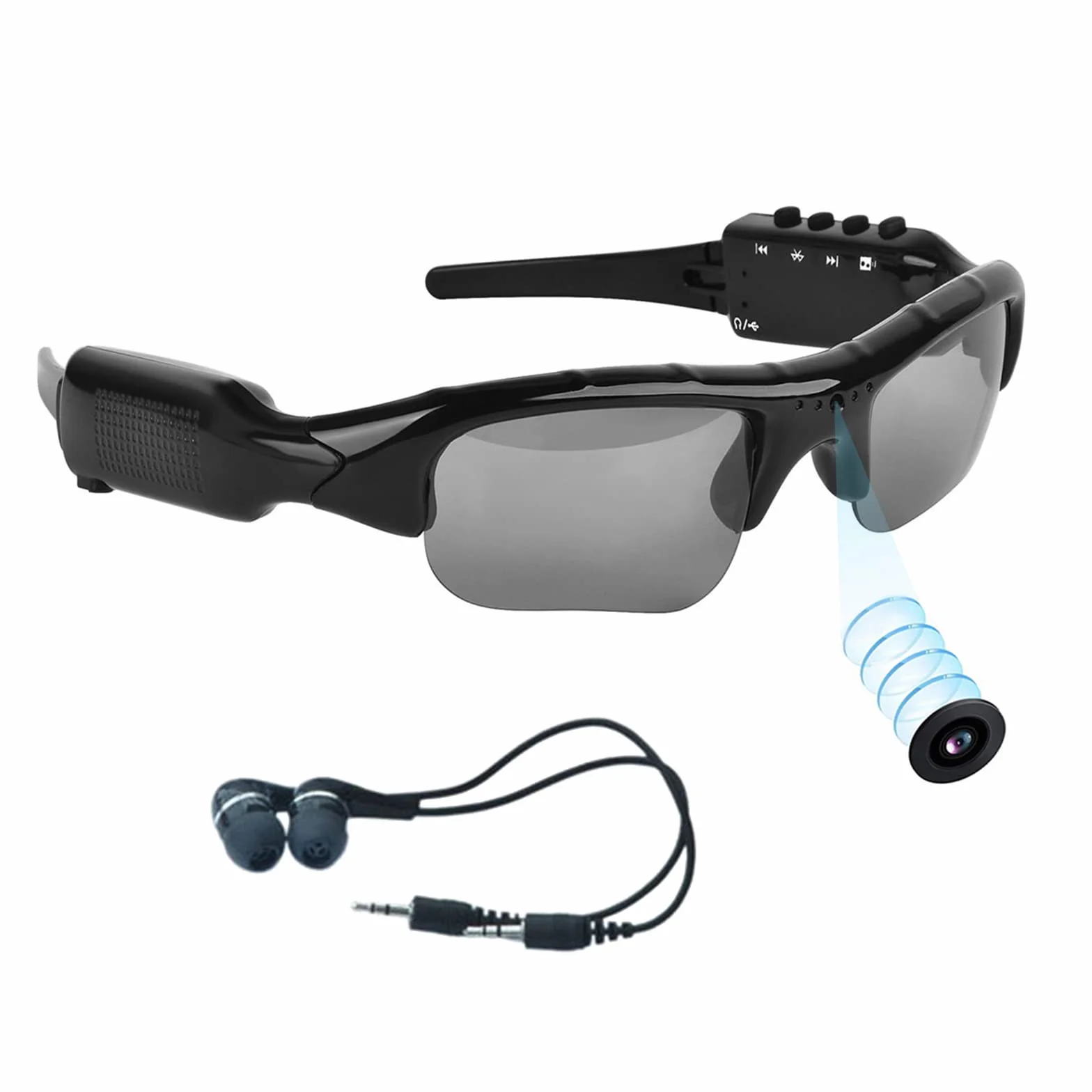 Okulary przeciwsłoneczne Bluetooth 5 m z kartą micro SD rozszerzalną do 32 GB z MP3 + Bluetooth + aparat fotograficzny + funkcje wideo