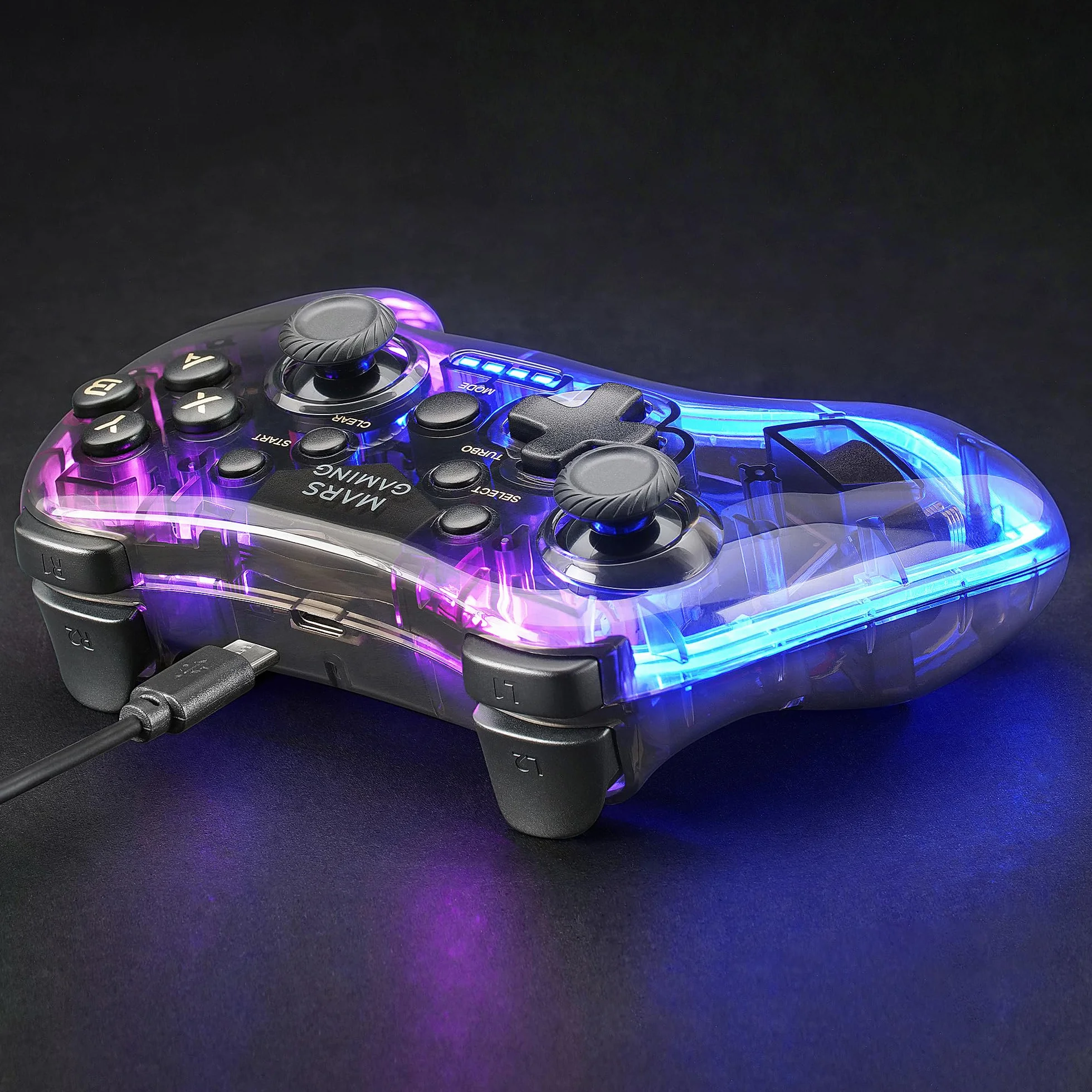 Mars Gaming MGP-24, Bezprzewodowy Gamepad 2.4GPRO, Neon RGB, Dual Wibracje Haptyczne, Joysticki Analogowe, Kontroler do PC, PS3, PS4, X360, Raspberry Pi, Mac, Android