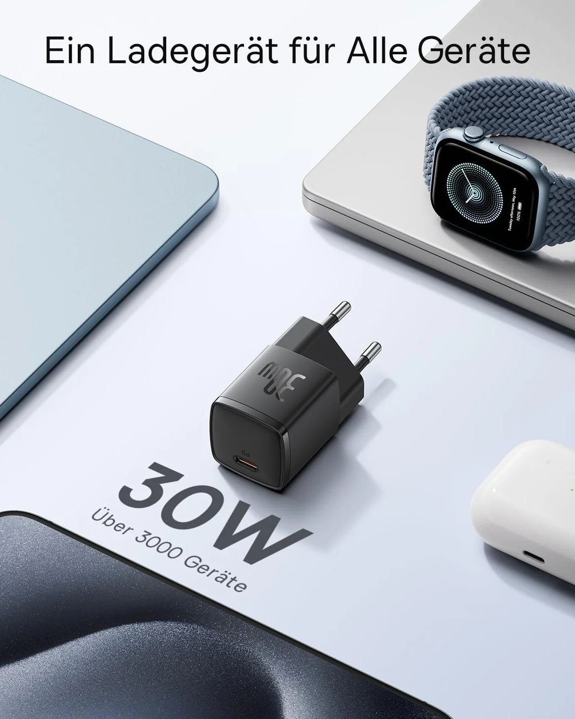 Baseus Ładowarka USB C 30 W, szybka ładowarka zasilacz sieciowy iPhone 17 16 15 14 13 12 11 Pro Max, Galaxy 25 24, ładowarka do telefonu komórkowego, wtyczka USBC, adapter do szybkiego ładowania