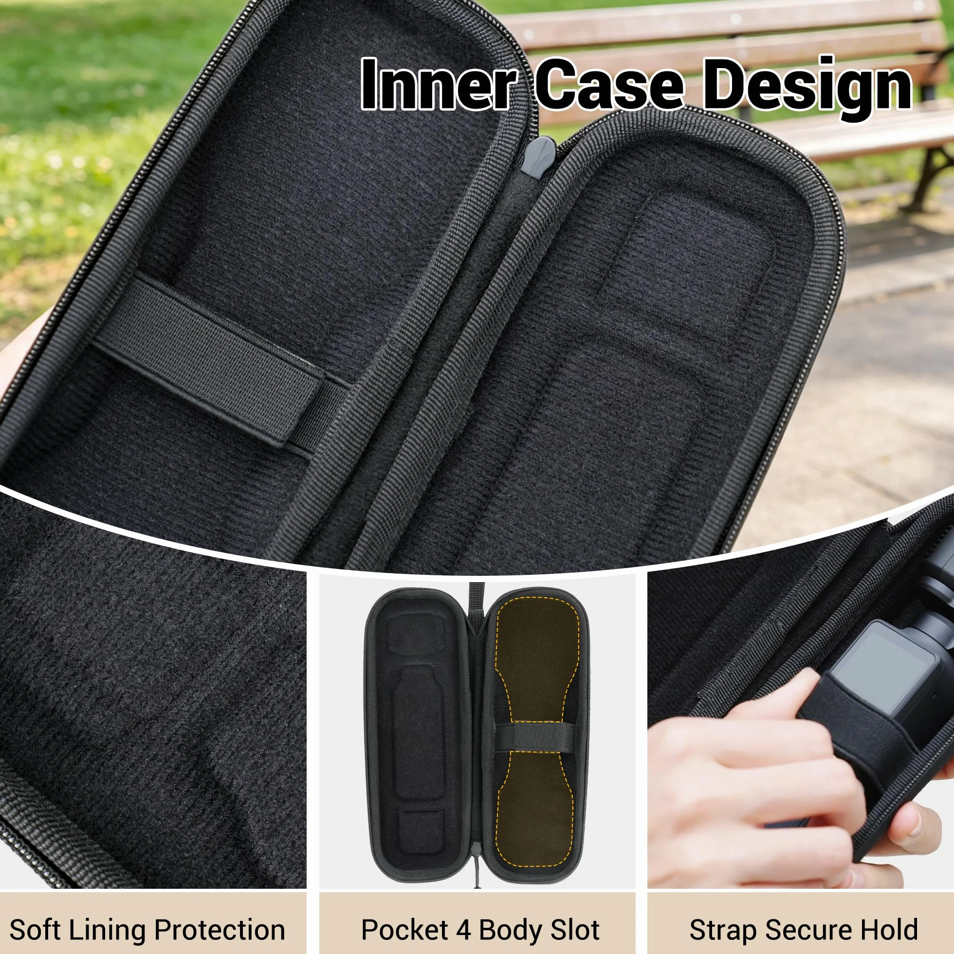JJC Osmo Pocket 4 3 torba do przenoszenia, mini futerał ochronny do DJI Osmo Pocket 4 3 (czarny), Czarny, Full