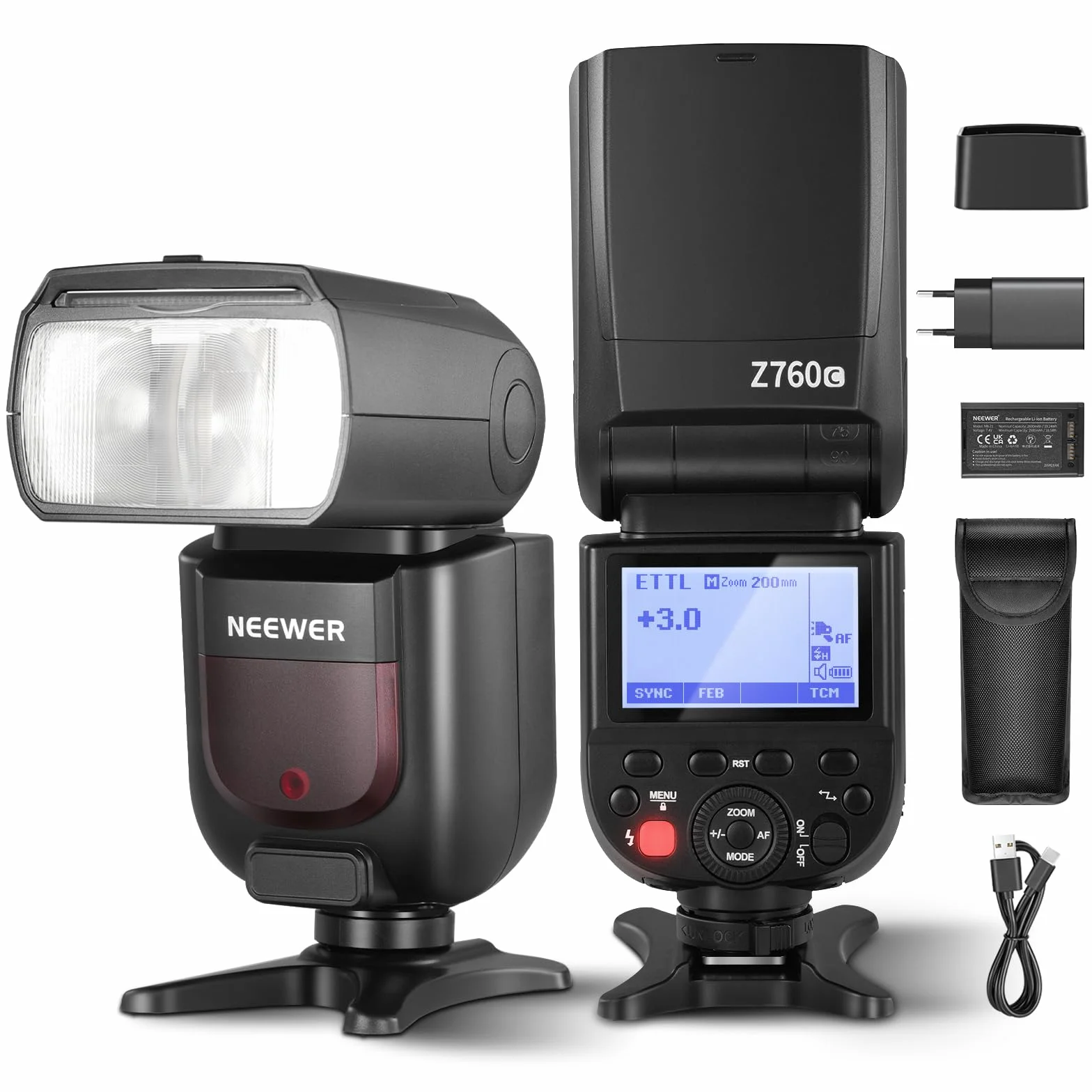 Neewer Z760-C TTL Flash Speedlite, Speedlight kompatybilna z Canon, GN60 2,4G 1/8000s HSS konwersja TCM Ładowarka litowa 7,4 V/2600 mAh, 480 błysków o pełnej mocy, szybki recykling w 1,5s