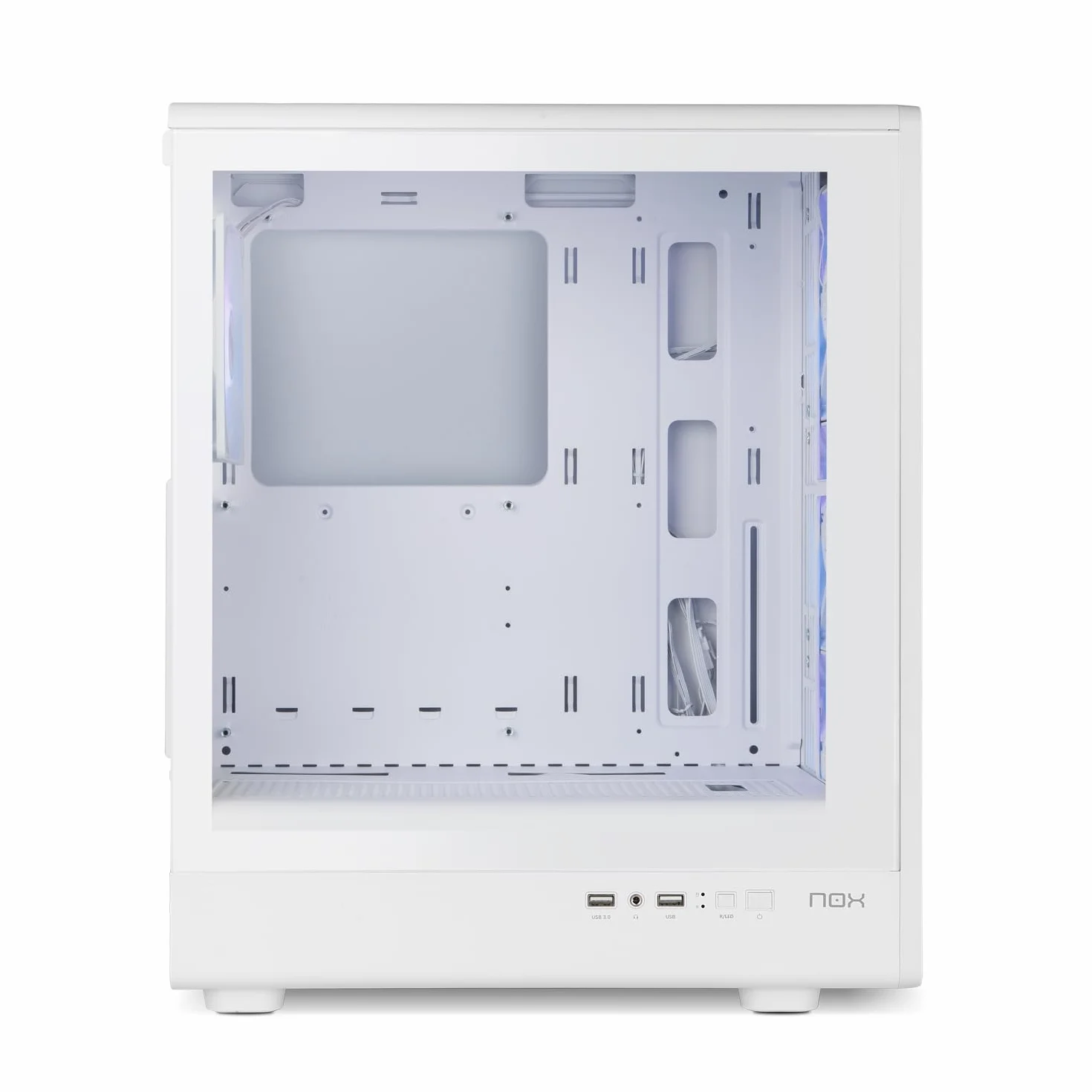 NOX XTREME PRODUCTS INFINITY IOTA – Obudowa ATX Mid-Tower | M-ATX | ITX, Zawiera 4 wentylatory ARGB 120 mm, Mesh z przodu, Hartowane szkło z boku, USB 3.0, Wsparcie dla GPU do 330 mm, Biały