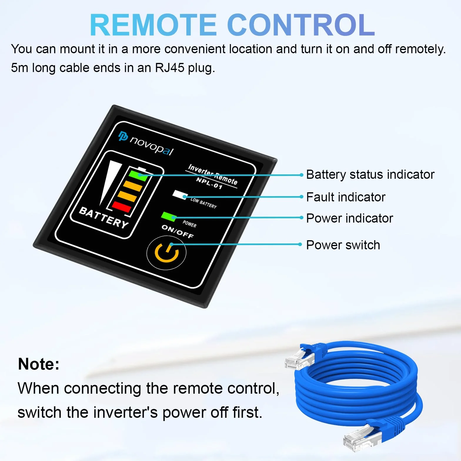 NOVOPAL Przetwornica napięcia, 2000 W, 24 V na 230 V, czysta sinusoidalna przetwornica napięcia, z pilotem zdalnego sterowania 5 m i portami USB, do kampera, samochodu, na kemping