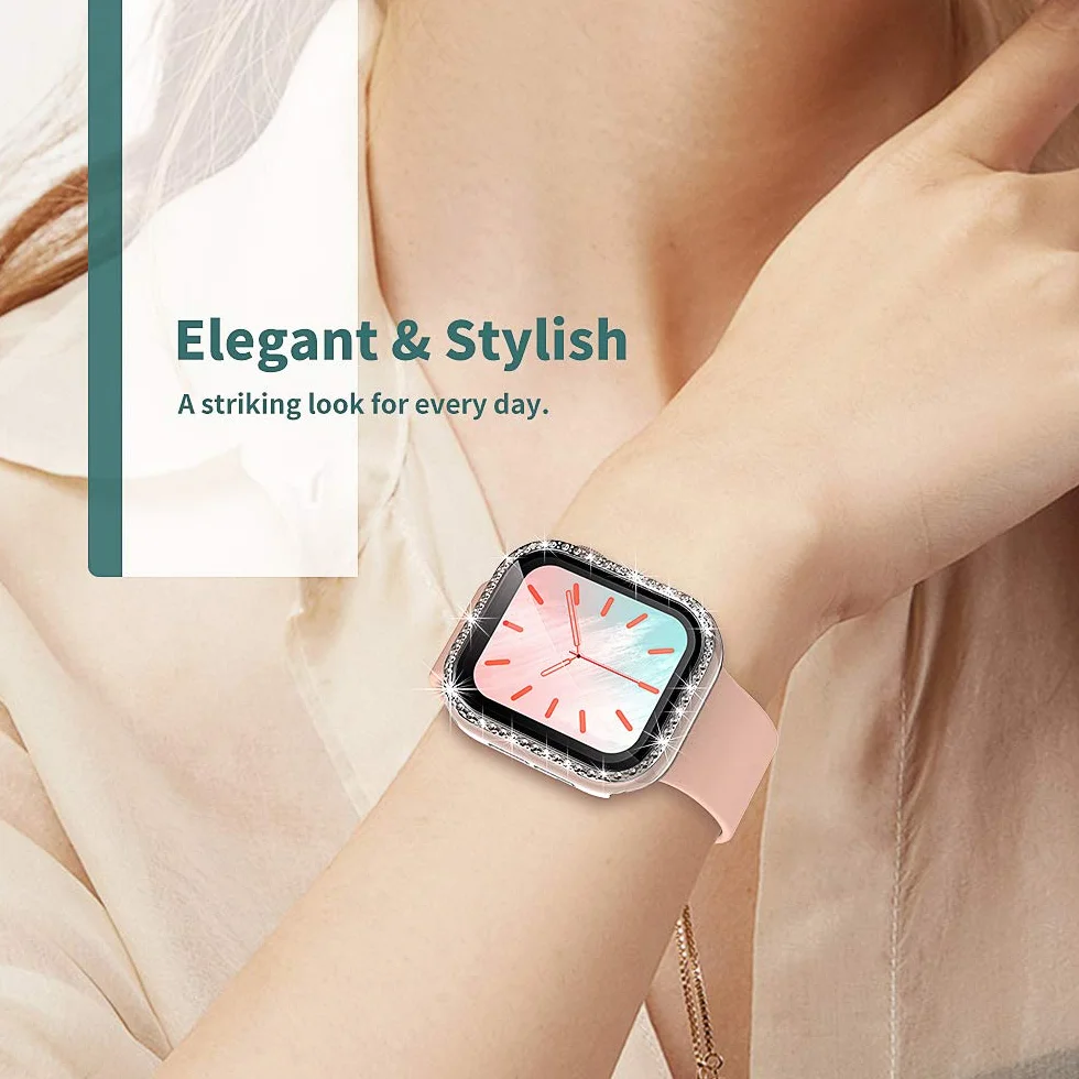 TOCOL 2-pak etui kompatybilne z Apple Watch Series 6/5/4/3/2/1/SE, osłona ekranu ze szkła hartowanego, diamentowa osłona twarzy