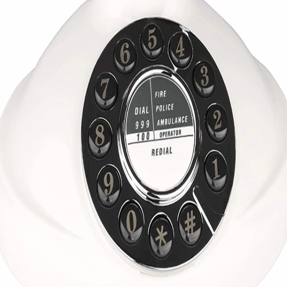 Klasyczny telefon retro, przewodowy telefon z przyciskami, dekoracja do biura, antyczny telefon stacjonarny – biały