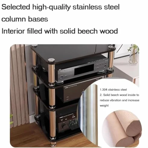 4-warstwowy stojak audio HIFI do urządzeń strumieniowych - stylowy stojak na kino domowe z nóżkami amortyzującymi do komponentów AV (rozmiar: 60 x 48 x 38 cm, kolor: D)