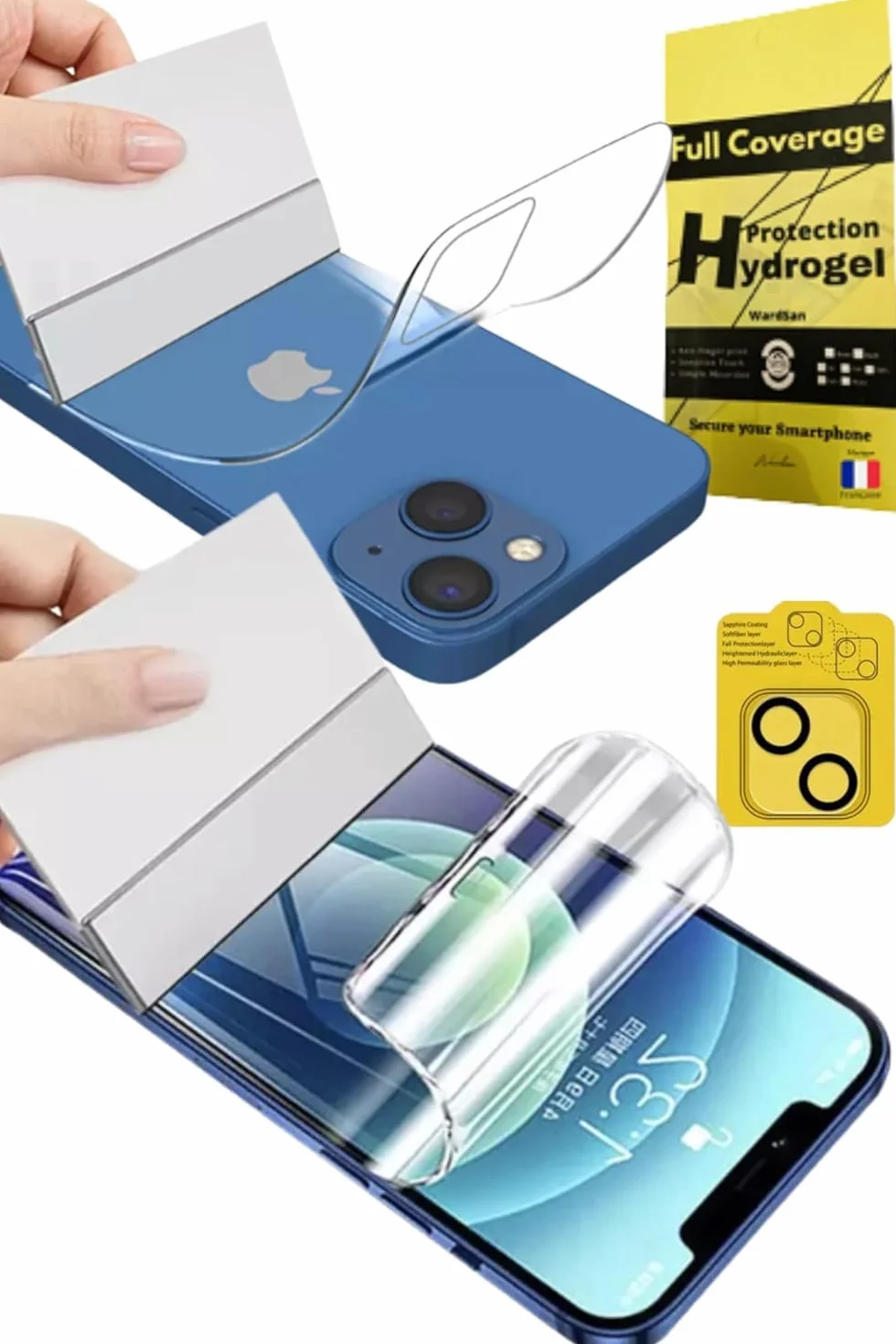 6 sztuk do serii iPhone - 4 folie ochronne hydrożelowe 2 z przodu i 2 tylne 3D + 2 szkło hartowane do aparatu z miękkiej folii, lepsze niż szkło hartowane (iPhone 8 Plus)