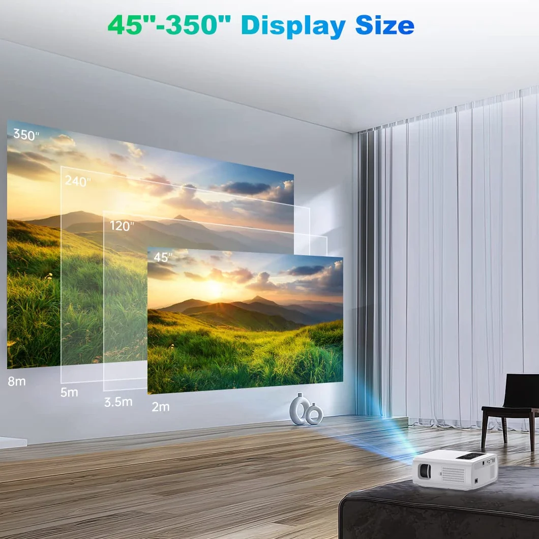 Projektor HOPVISION, natywny projektor 1080P Full HD, projektor kina domowego 4K z 150000 godzin, 350-calowy projektor multimedialny Bluetooth do smartfona/PC/laptopa/PS4/TV stick/EXCEL/PPT