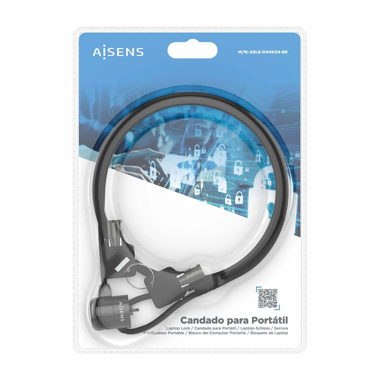 Aisens Kabel zabezpieczający ASLK-D40K04-BK 1,5 m